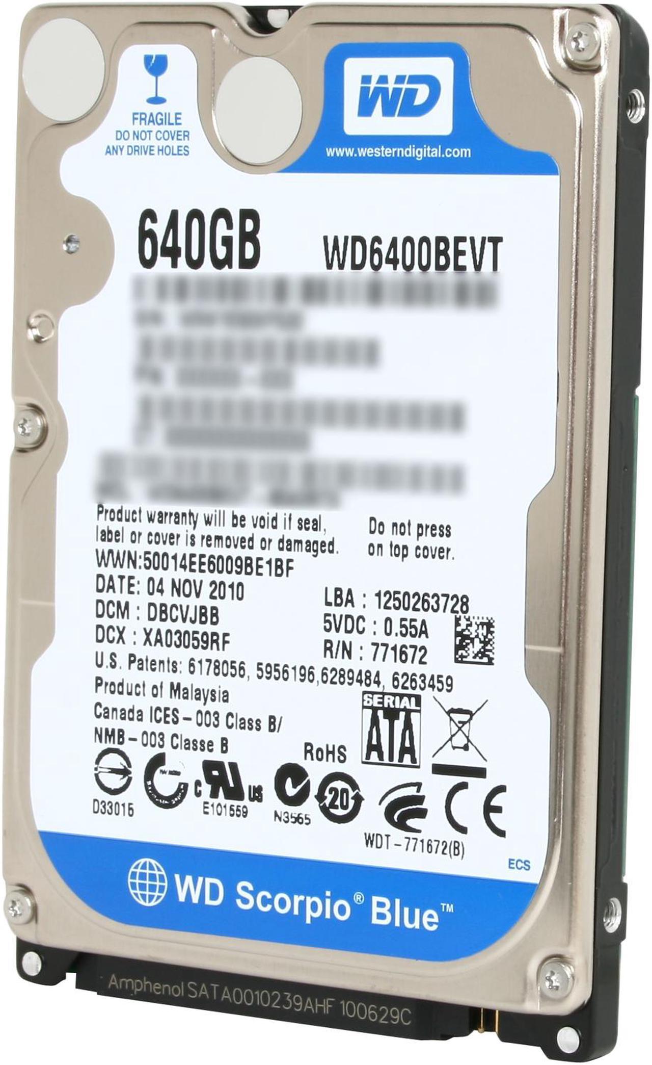 Western Digital Scorpio Blue WD6400BEVT 640GB 5400 RPM 8MB Cache SATA 3.0Gb/s 2.5" Internal Notebook Hard Drive Bare Drive