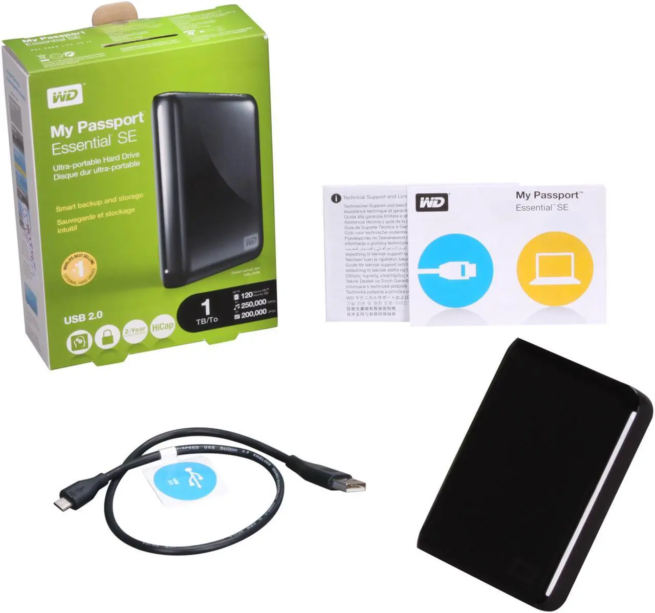 Alt view image 4 of 4 - WD My Passport Essential SE 1TB USB 2.0 2.5" Portable External Hard Drive WDBABM0010BBK-NESN Black