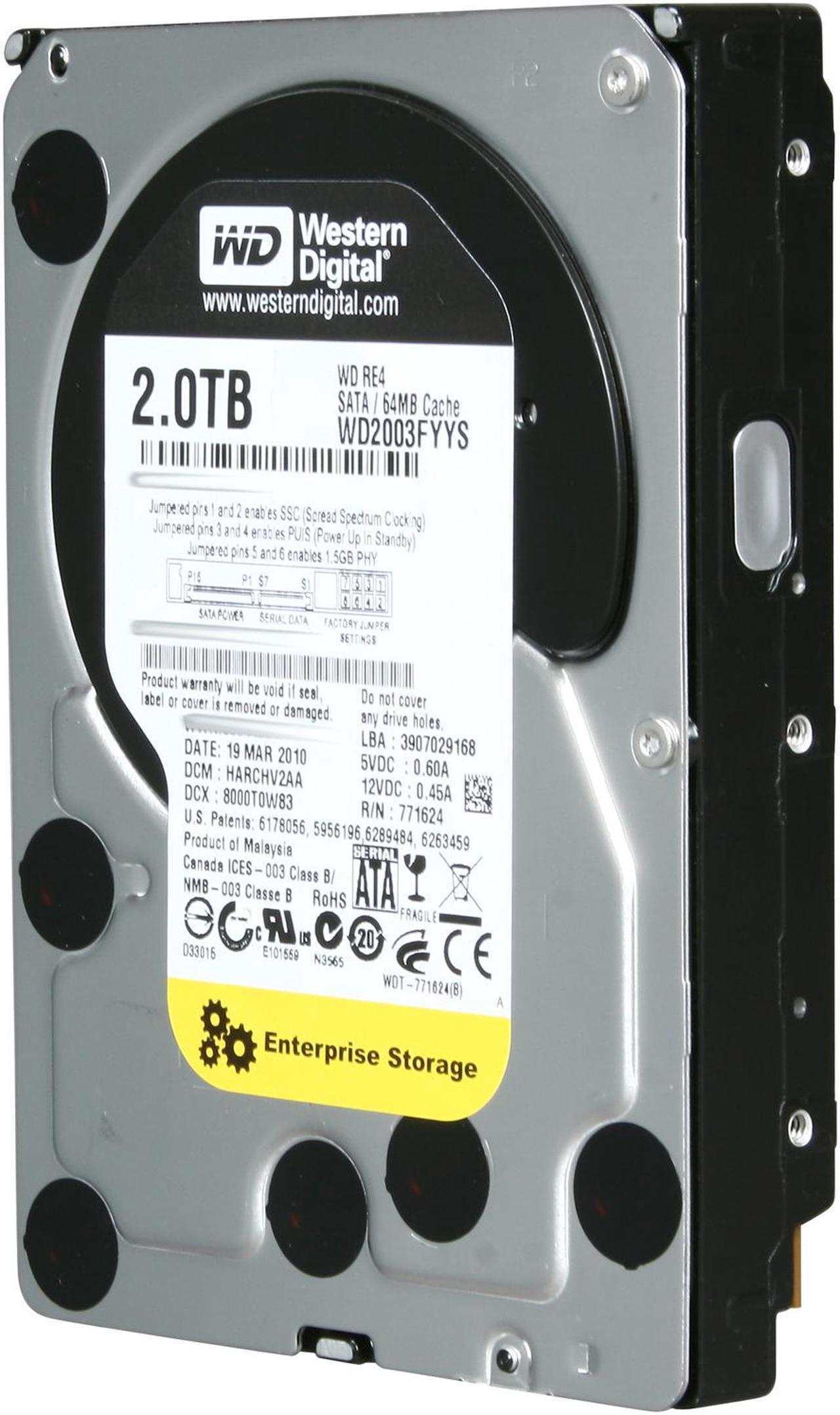 WD RE4 WD2003FYYS 2TB 7200 RPM 64MB Cache SATA 3.0Gb/s 3.5" Internal Hard Drive Bare Drive