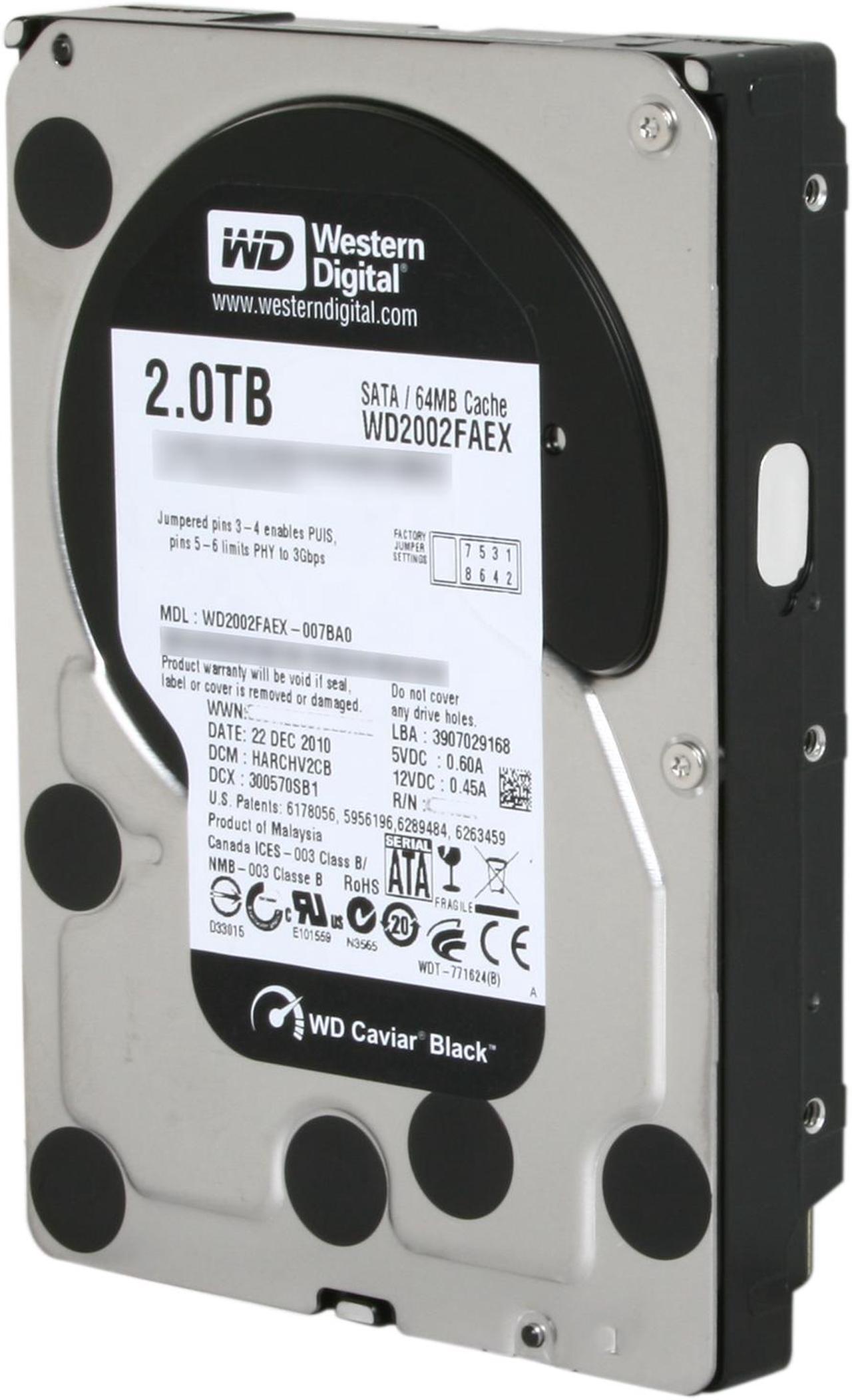Alt view image 2 of 5 - Western Digital Black WD2002FAEX 2TB 7200 RPM 64MB Cache SATA 6.0Gb/s 3.5" Internal Hard Drive Bare Drive
