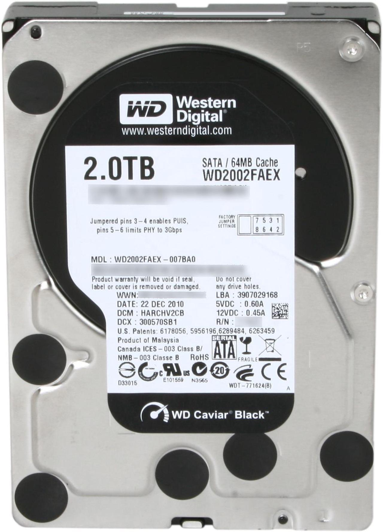 Alt view image 3 of 5 - Western Digital Black WD2002FAEX 2TB 7200 RPM 64MB Cache SATA 6.0Gb/s 3.5" Internal Hard Drive Bare Drive