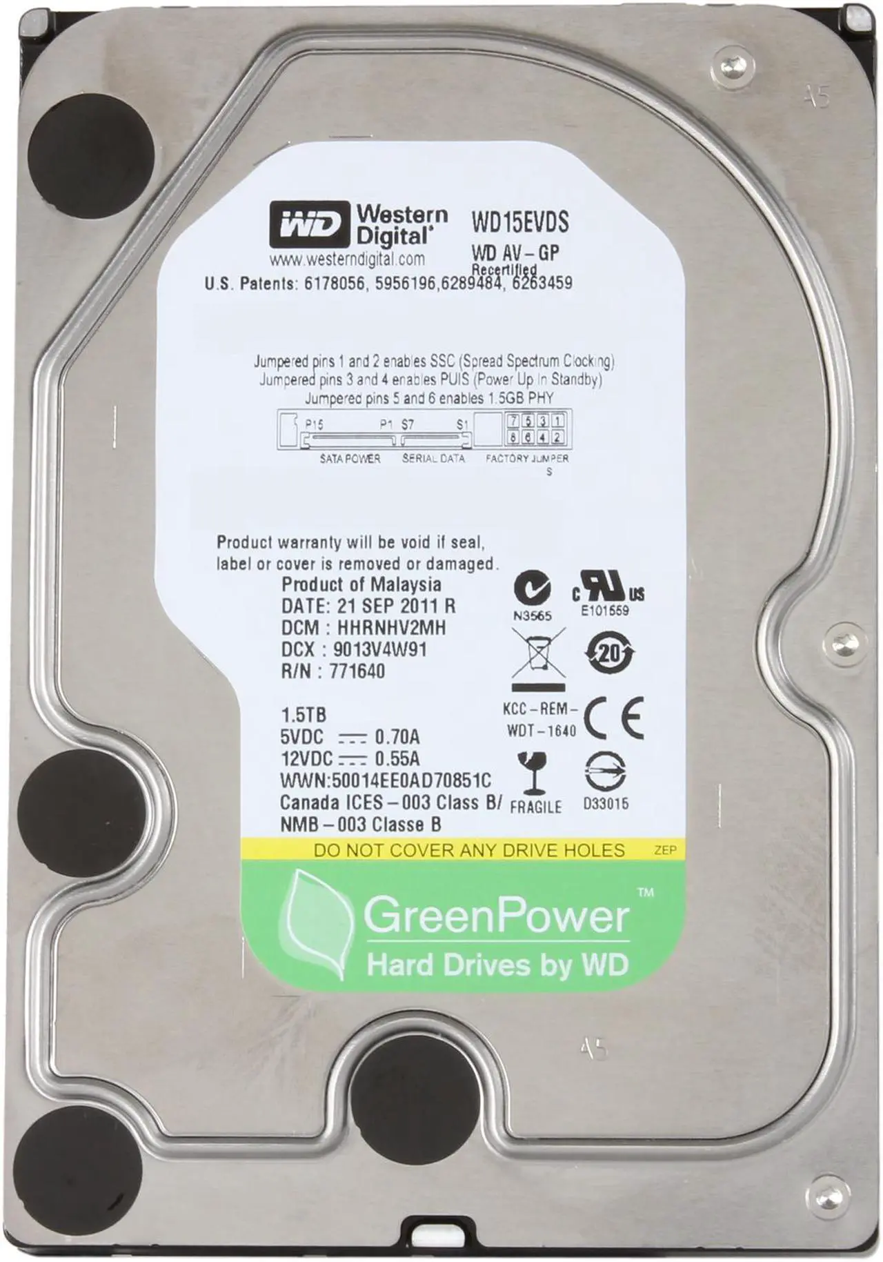 Alt view image 2 of 4 - WD AV-GP WD15EVDS-FR 1.5TB 32MB Cache SATA 3.0Gb/s 3.5" Internal Hard Drive Bare Drive