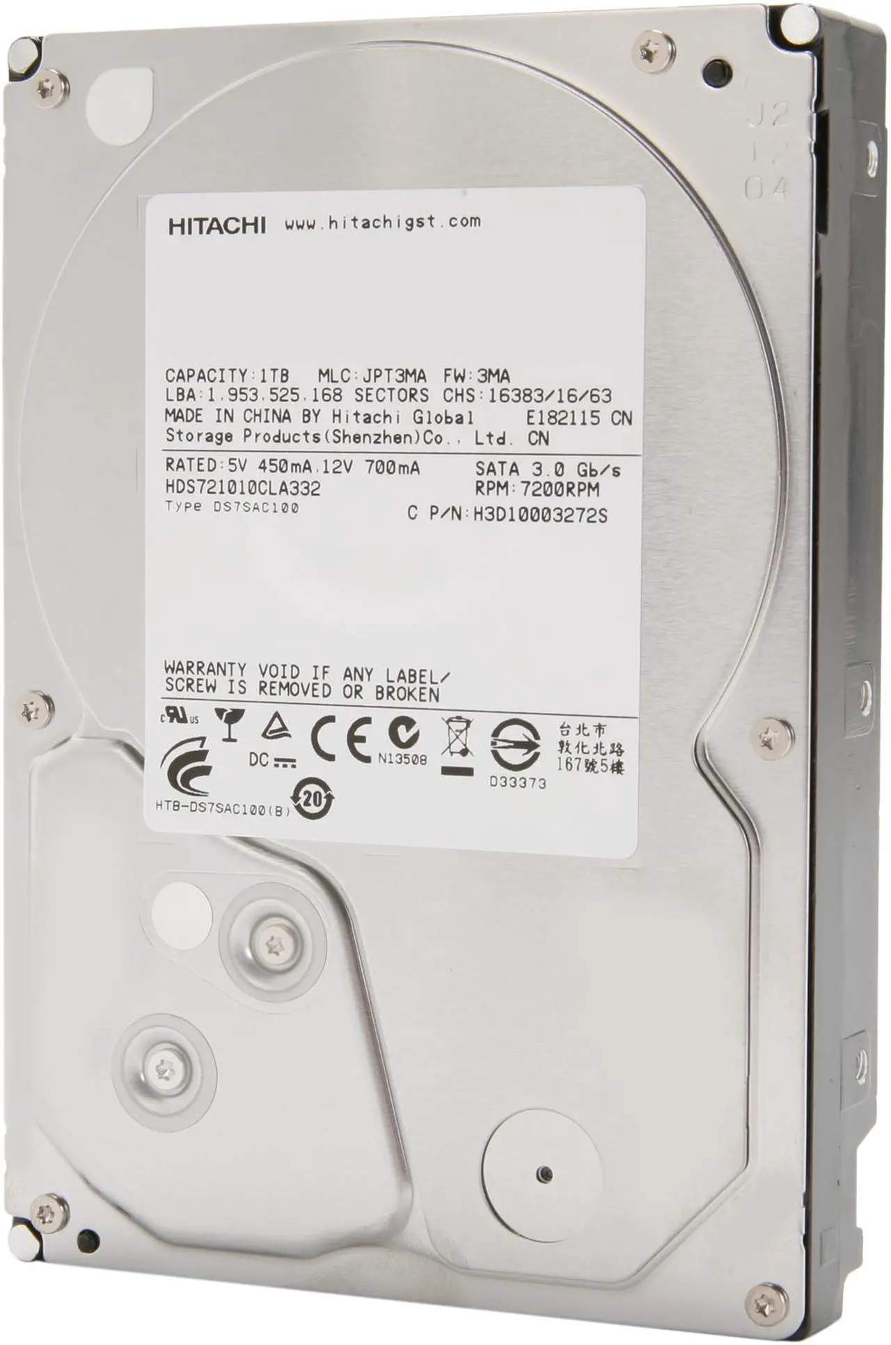 Main image of HGST Deskstar 7K1000.C 0F10383 1TB 7200 RPM 32MB Cache SATA 3.0Gb/s 3.5" Internal Hard Drive Bare Drive