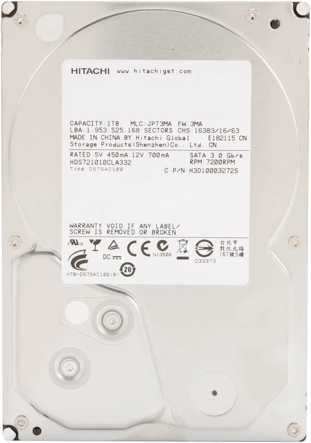 Alt view image 2 of 3 - HGST Deskstar 7K1000.C 0F10383 1TB 7200 RPM 32MB Cache SATA 3.0Gb/s 3.5" Internal Hard Drive Bare Drive