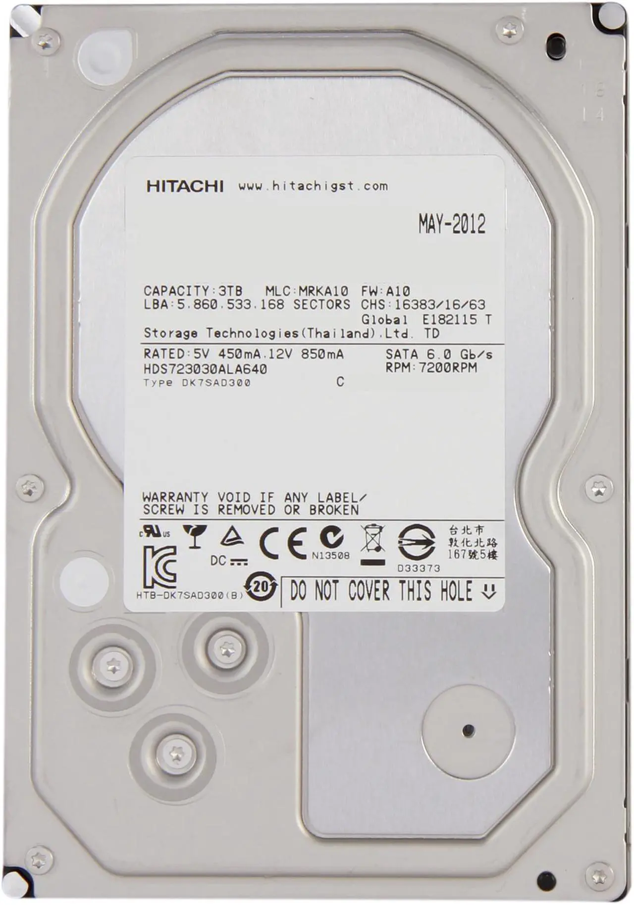 Alt view image 2 of 4 - Hitachi GST Deskstar 7K3000 HDS723030ALA640 (0F12450) 3TB 7200 RPM 64MB Cache SATA 6.0Gb/s 3.5" Internal Hard Drive Bare Drive