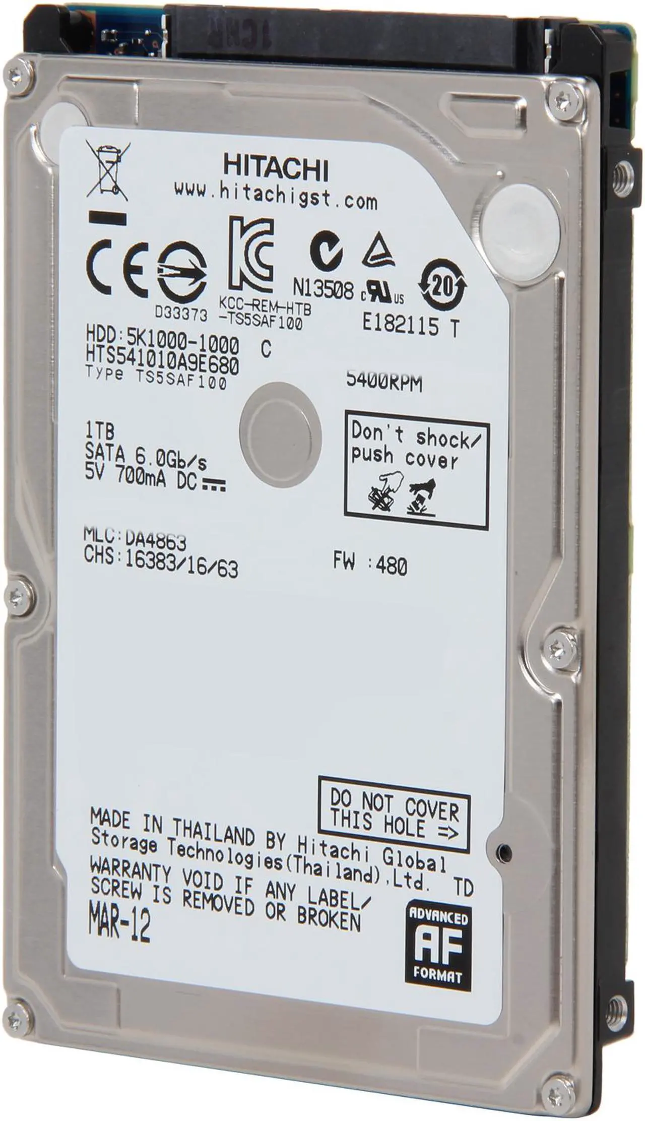 Main image of HGST Travelstar 5K1000 HTS541010A9E680 (0J22413) 1TB 5400 RPM 8MB Cache SATA 6.0Gb/s 2.5" Internal Notebook Hard Drive Bare Drive