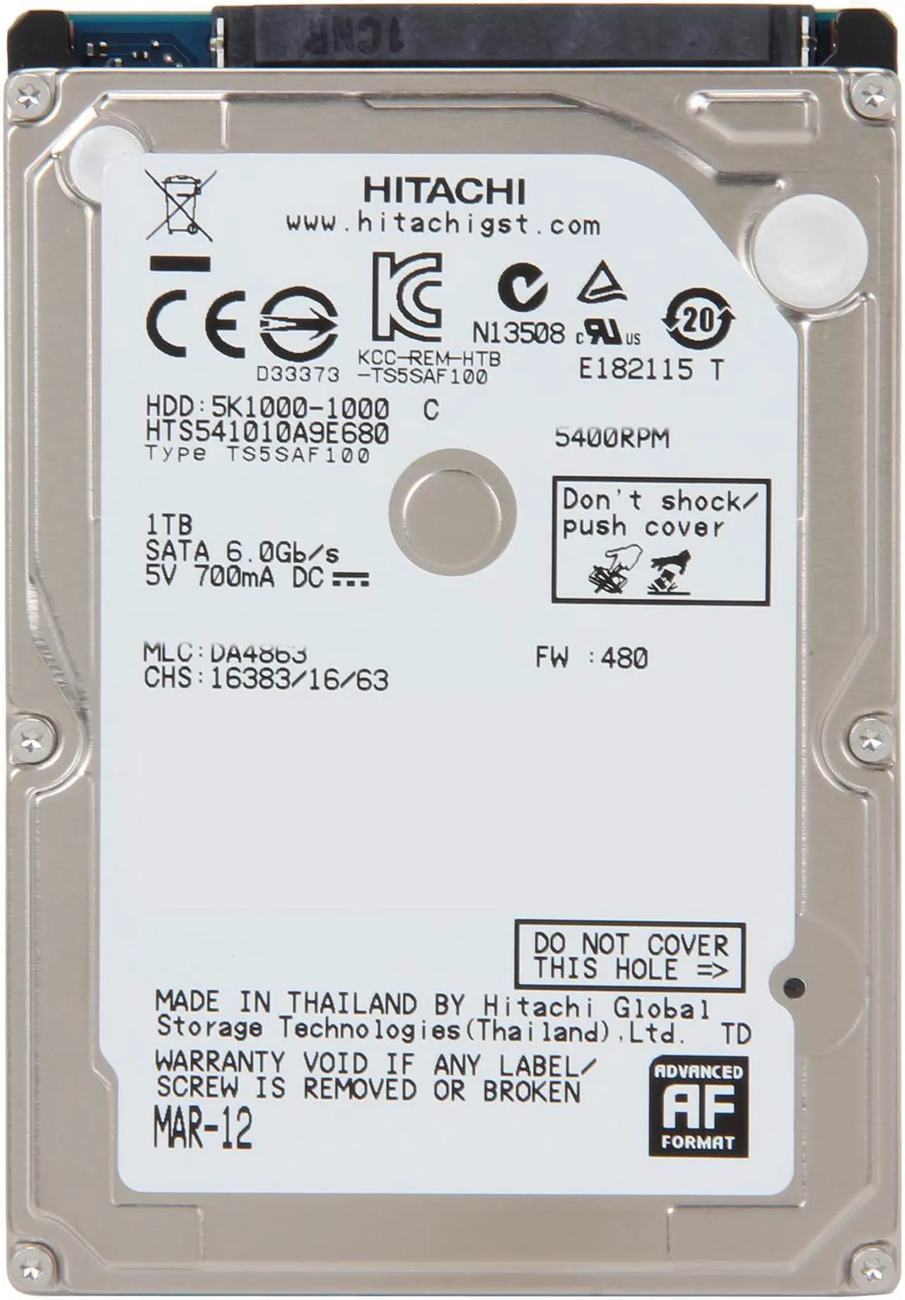 Alt view image 3 of 4 - HGST Travelstar 5K1000 HTS541010A9E680 (0J22413) 1TB 5400 RPM 8MB Cache SATA 6.0Gb/s 2.5" Internal Notebook Hard Drive Bare Drive