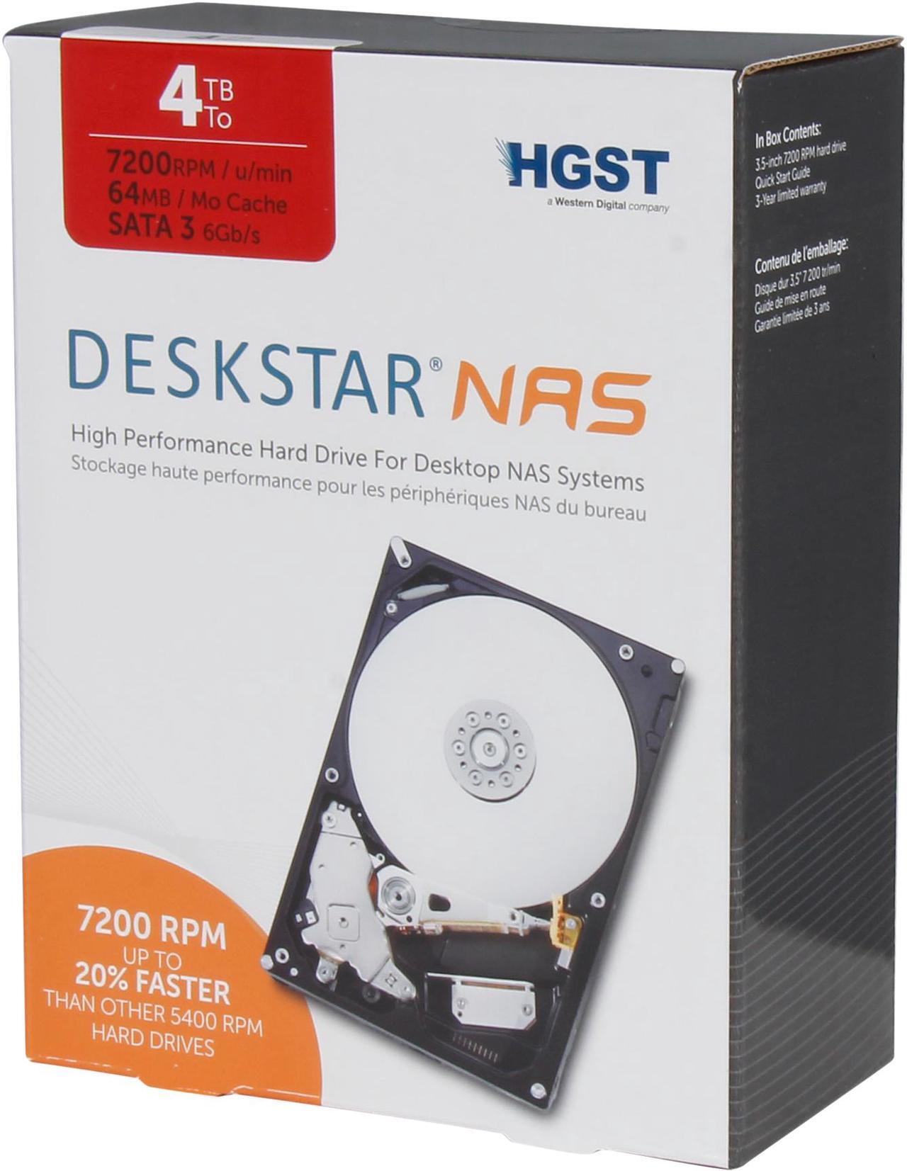 Main image of HGST Deskstar NAS 3.5" 4TB 7200 RPM 64MB Cache SATA 6.0Gb/s High-Performance Hard Drive for Desktop NAS Systems Retail Packaging