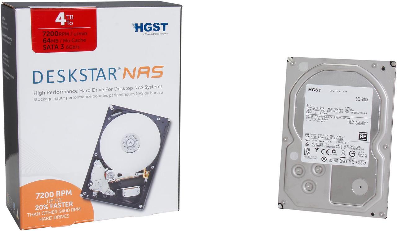 Alt view image 6 of 6 - HGST Deskstar NAS 3.5" 4TB 7200 RPM 64MB Cache SATA 6.0Gb/s High-Performance Hard Drive for Desktop NAS Systems Retail Packaging