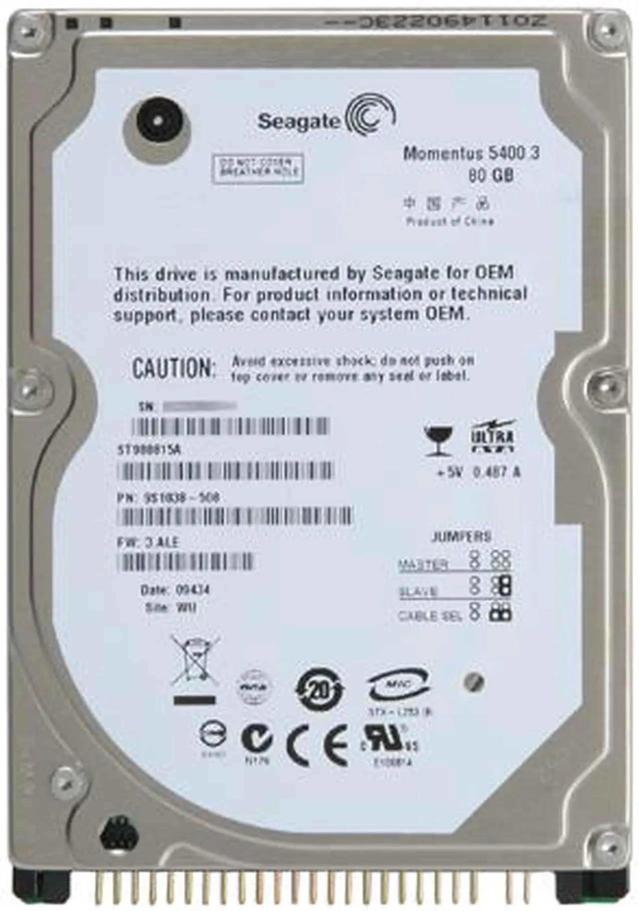 Main image of Seagate Momentus 5400.3 ST980815A 80GB 5400 RPM 8MB Cache IDE Ultra ATA100 / ATA-6 2.5" Internal Notebook Hard Drive Bare Drive