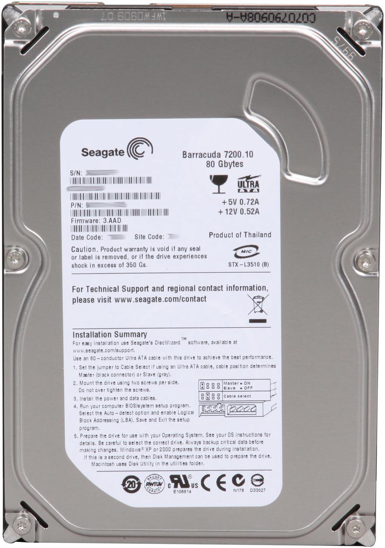 Alt view image 2 of 4 - Seagate BarraCuda 7200.10 ST380215A 80GB 7200 RPM 2MB Cache IDE Ultra ATA100 / ATA-6 3.5" Internal Hard Drive Bare Drive