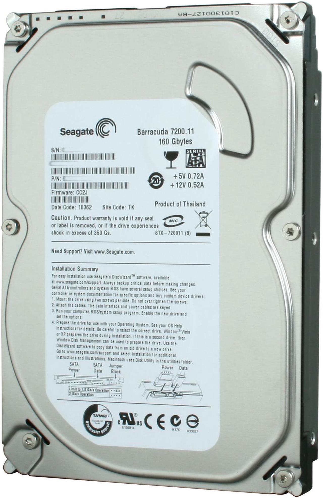 Main image of Seagate BarraCuda 7200.11 ST3160813AS 160GB 7200 RPM 8MB Cache SATA 3.0Gb/s 3.5" Internal Hard Drive Bare Drive