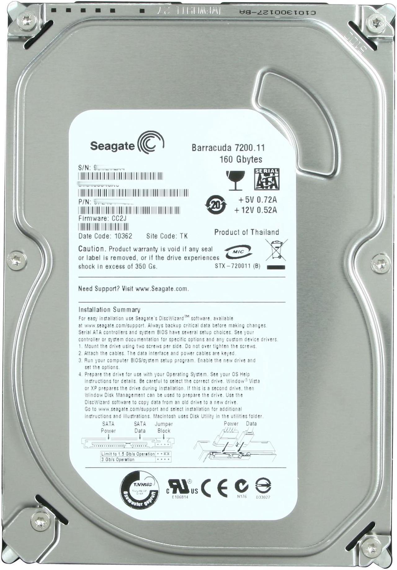 Alt view image 2 of 4 - Seagate BarraCuda 7200.11 ST3160813AS 160GB 7200 RPM 8MB Cache SATA 3.0Gb/s 3.5" Internal Hard Drive Bare Drive