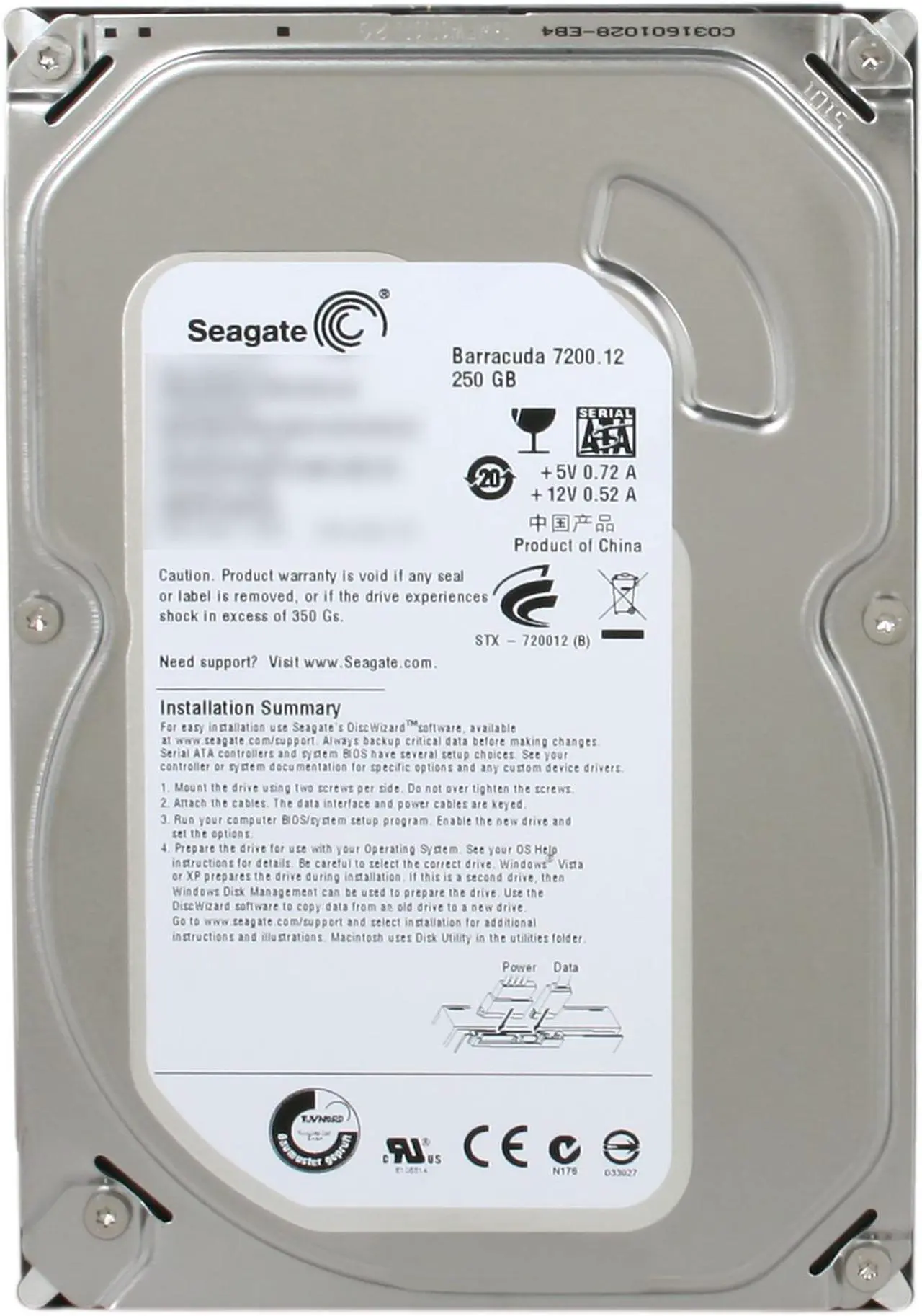 Alt view image 2 of 4 - Seagate BarraCuda 7200.12 ST3250318AS 250GB 7200 RPM 8MB Cache SATA 3.0Gb/s 3.5" Internal Hard Drive Bare Drive