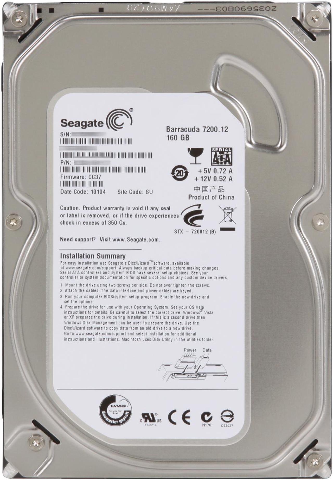 Alt view image 2 of 4 - Seagate BarraCuda 7200.12 ST3160318AS 160GB 7200 RPM 8MB Cache SATA 3.0Gb/s 3.5" Internal Hard Drive Bare Drive