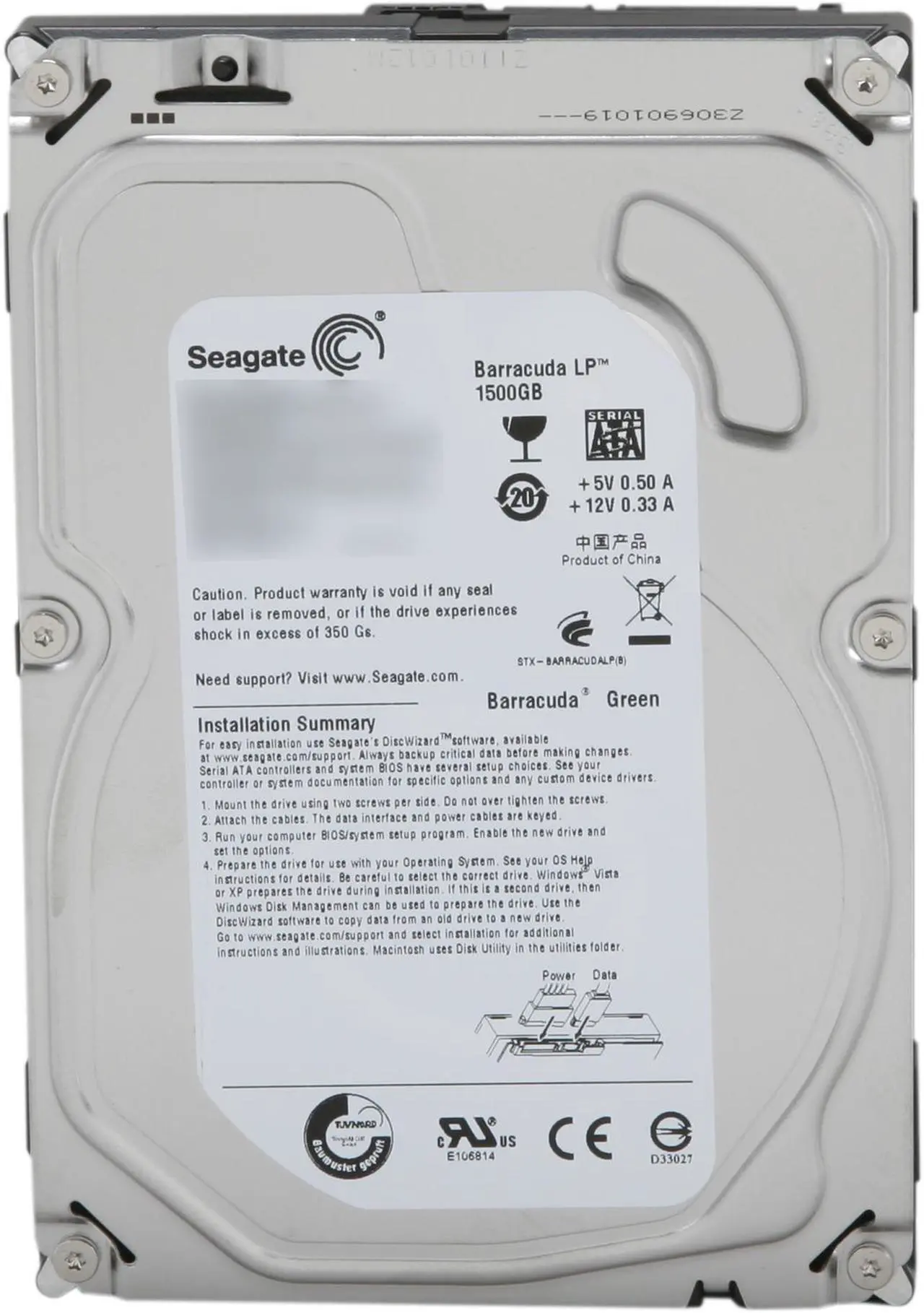 Alt view image 2 of 4 - Seagate BarraCuda Green ST1500DL003 1.5TB 5900 RPM 64MB Cache SATA 6.0Gb/s 3.5" Internal Hard Drive Bare Drive