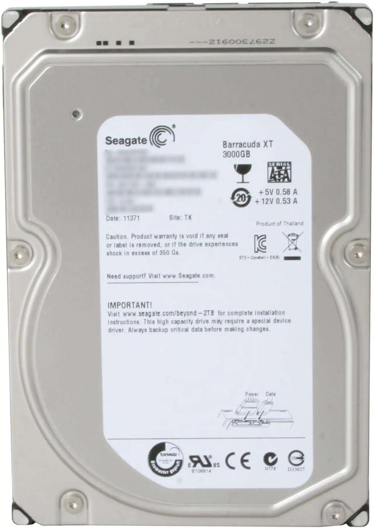 Alt view image 2 of 4 - Seagate BarraCuda XT ST33000651AS 3TB 7200 RPM 64MB Cache SATA 6.0Gb/s 3.5" Internal Hard Drive Bare Drive