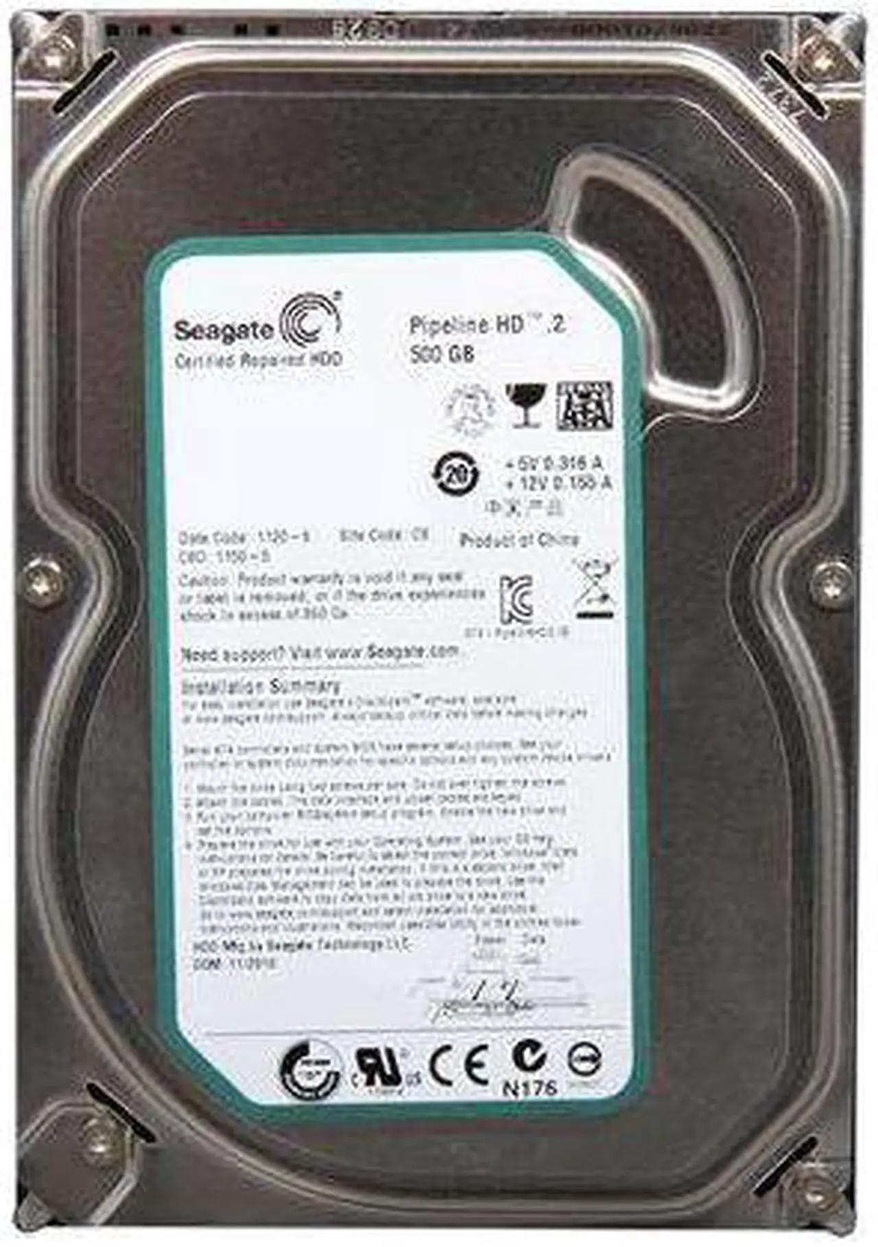 Alt view image 2 of 4 - Seagate Pipeline HD ST3500312CS 500GB 7200 RPM 8MB Cache SATA 3.0Gb/s 3.5" Internal Hard Drive Bare Drive