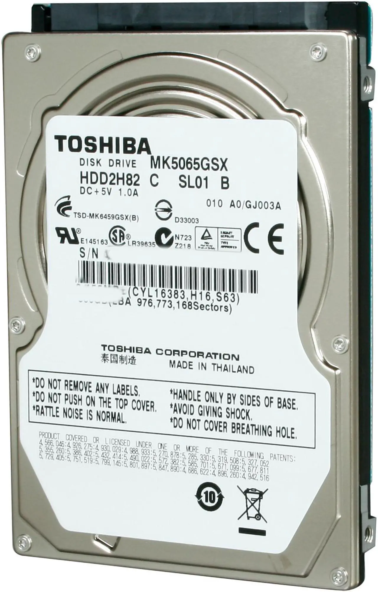 TOSHIBA MK5065GSX 500GB 5400 RPM 8MB Cache SATA 3.0Gb/s 2.5" Internal ...