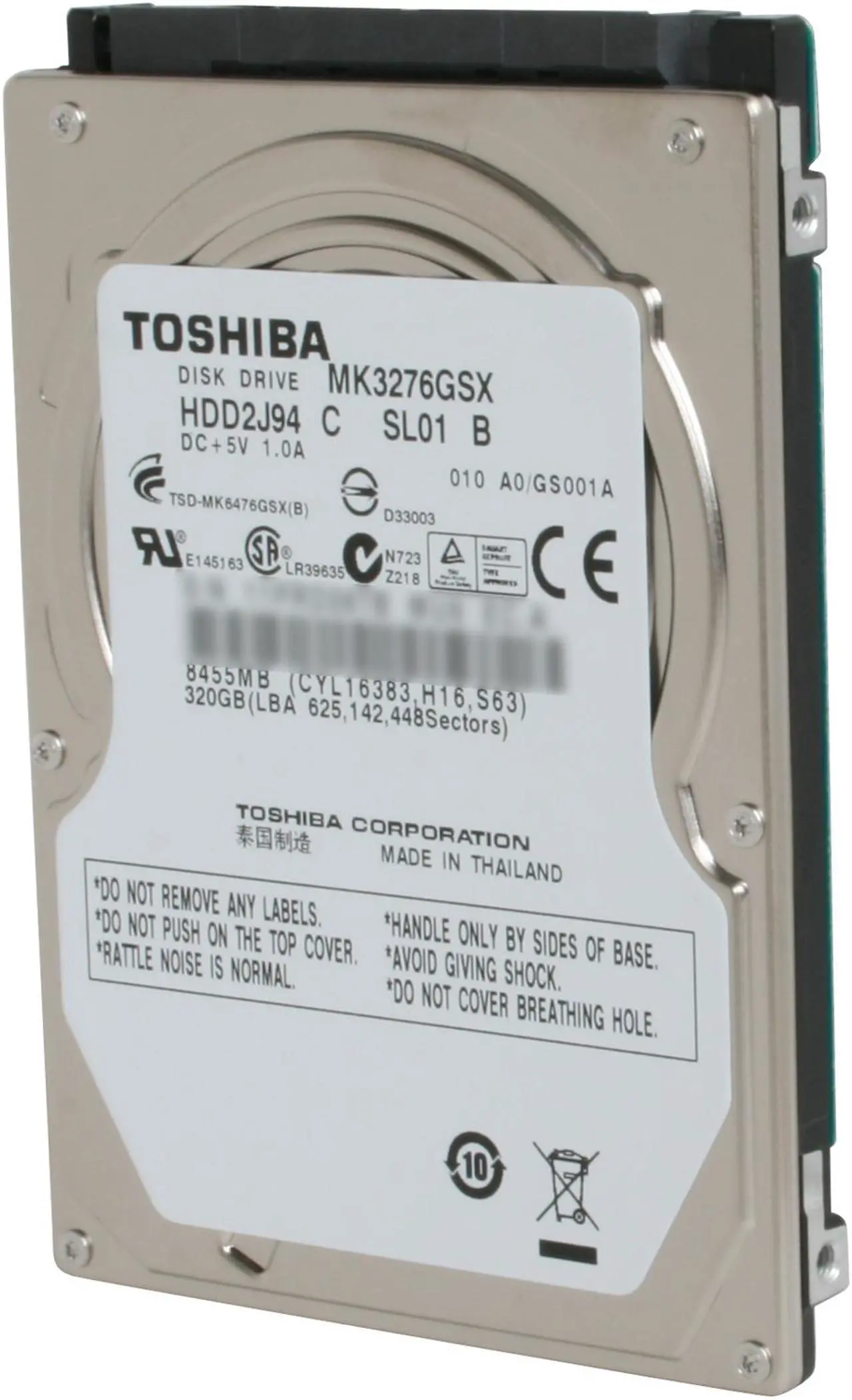 Main image of TOSHIBA MK3276GSX 320GB 5400 RPM 8MB Cache SATA 3.0Gb/s 2.5" Internal Notebook Hard Drive Bare Drive