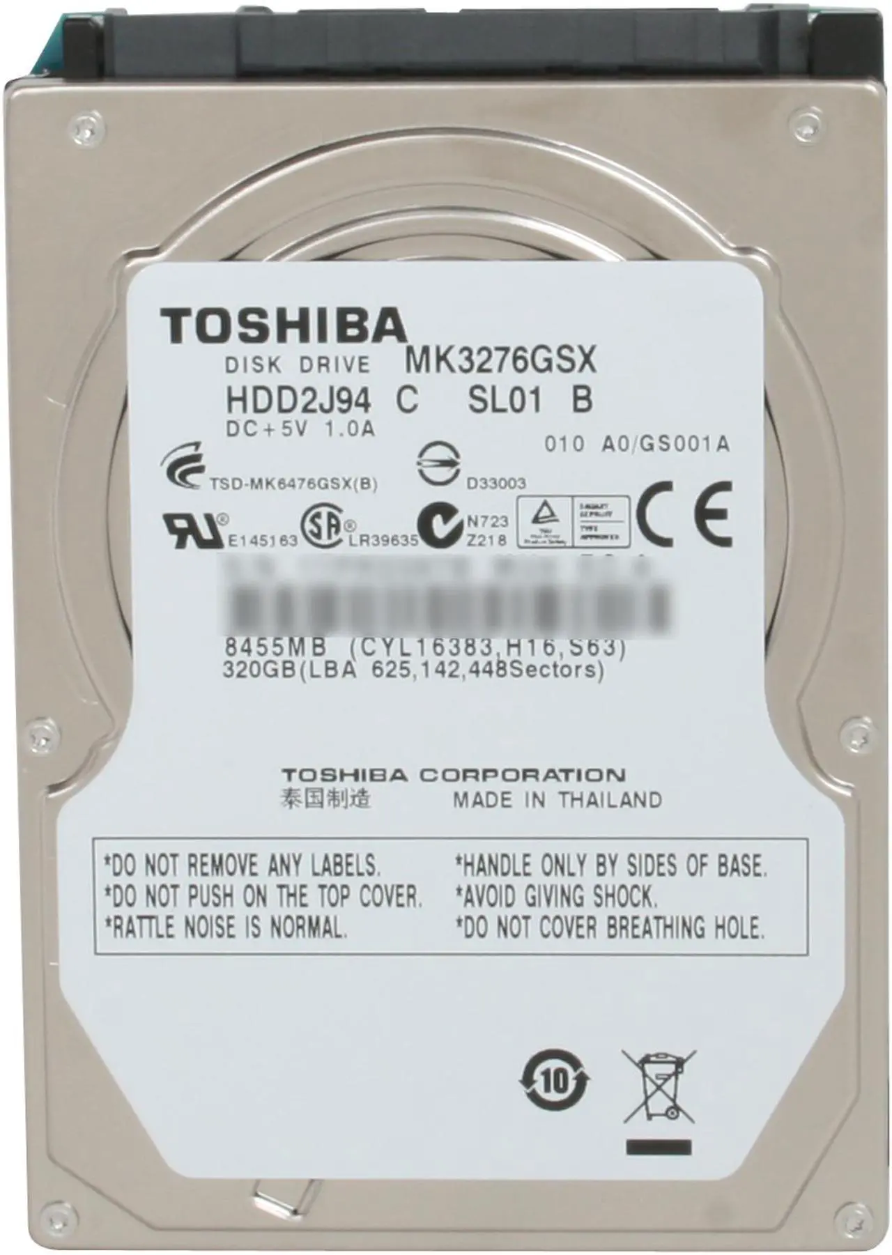 Alt view image 2 of 4 - TOSHIBA MK3276GSX 320GB 5400 RPM 8MB Cache SATA 3.0Gb/s 2.5" Internal Notebook Hard Drive Bare Drive