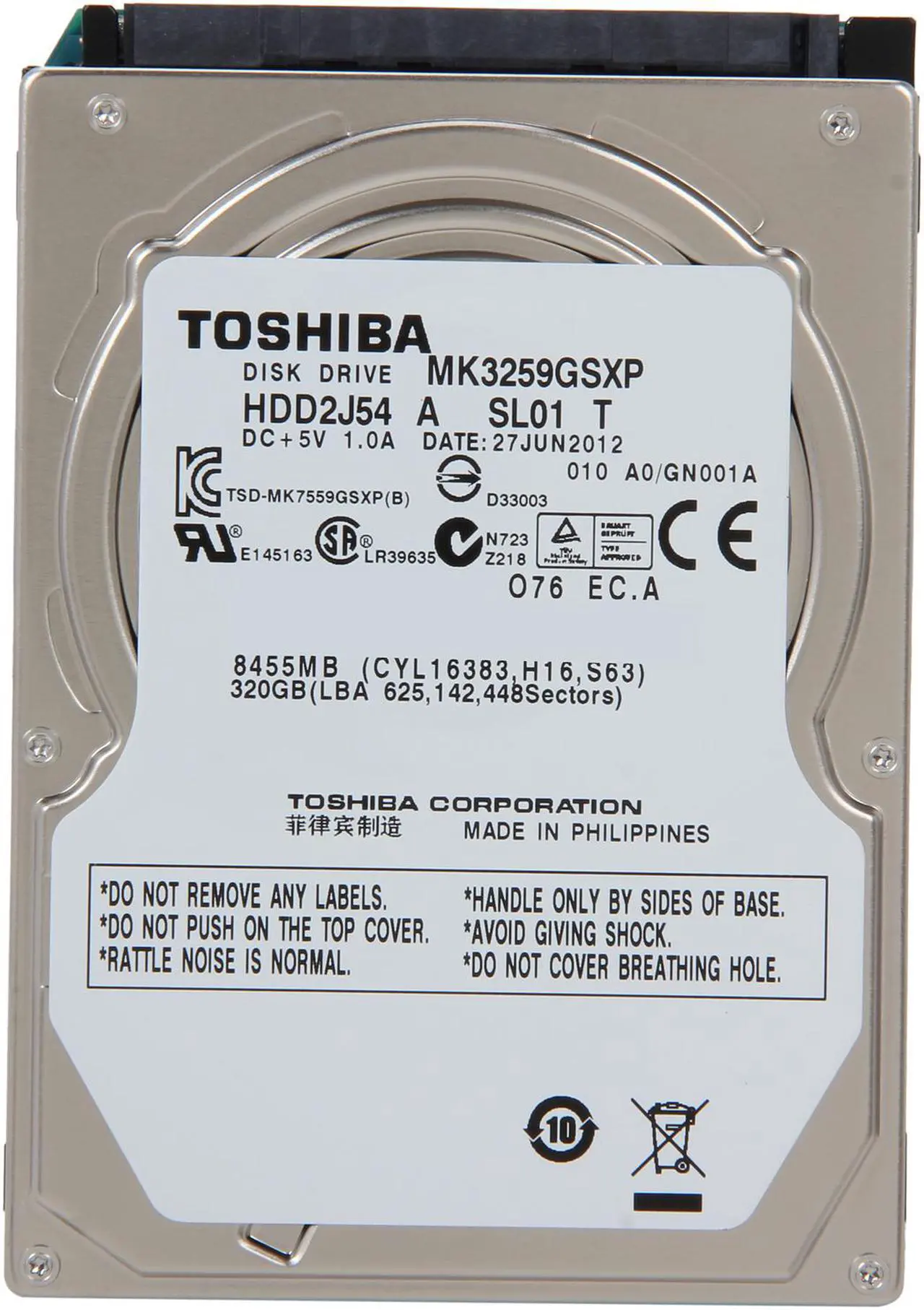 Alt view image 2 of 4 - TOSHIBA MK3259GSXP 320GB 5400 RPM 8MB Cache SATA 3.0Gb/s 2.5" Internal Notebook Hard Drive Bare Drive