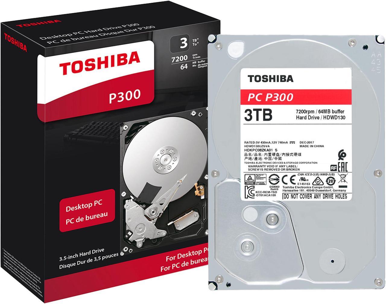 Toshiba P300 3TB Desktop PC Internal Hard Drive 7200 RPM SATA 6Gb/s 64MB Cache 3.5 inch - HDWD130XZSTA (RETAIL PACKAGE)