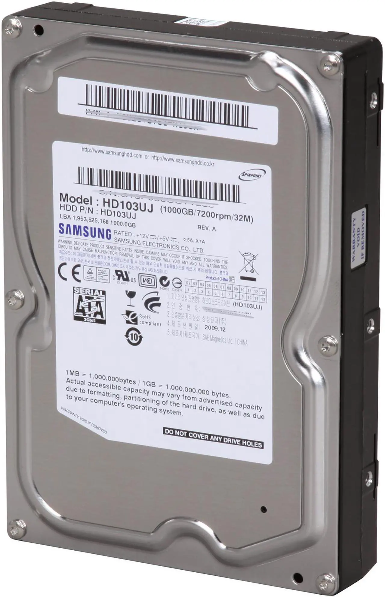 Main image of SAMSUNG Spinpoint F1 HD103UJ 1TB 7200 RPM 32MB Cache SATA 3.0Gb/s 3.5" Internal Hard Drive Bare Drive