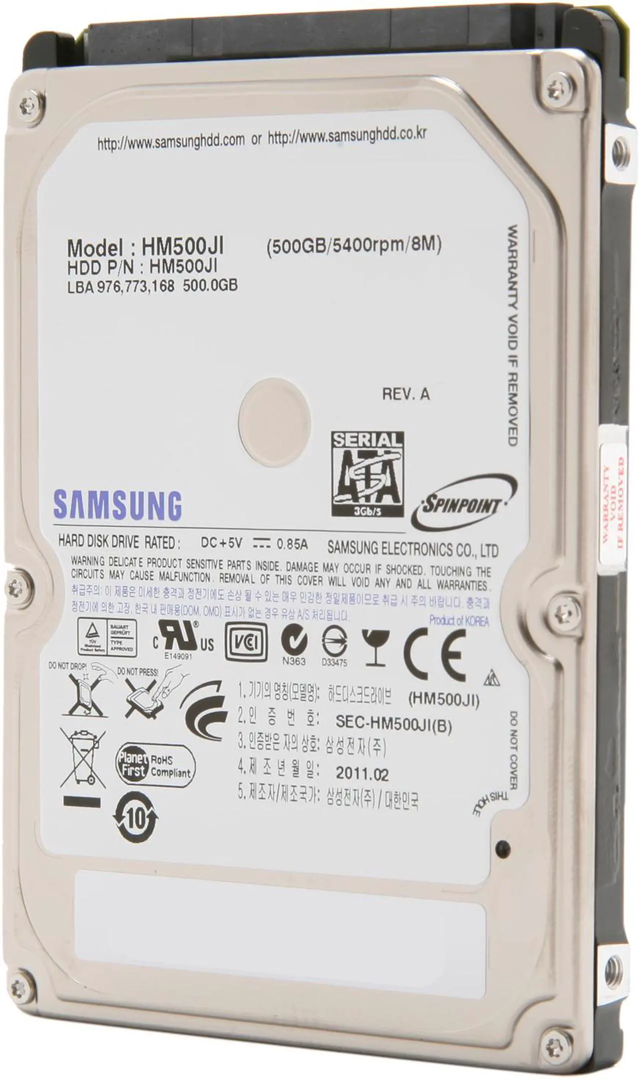 Main image of SAMSUNG Spinpoint M7 HM500JI 500GB 5400 RPM 8MB Cache SATA 3.0Gb/s 2.5" Internal Notebook Hard Drive Bare Drive