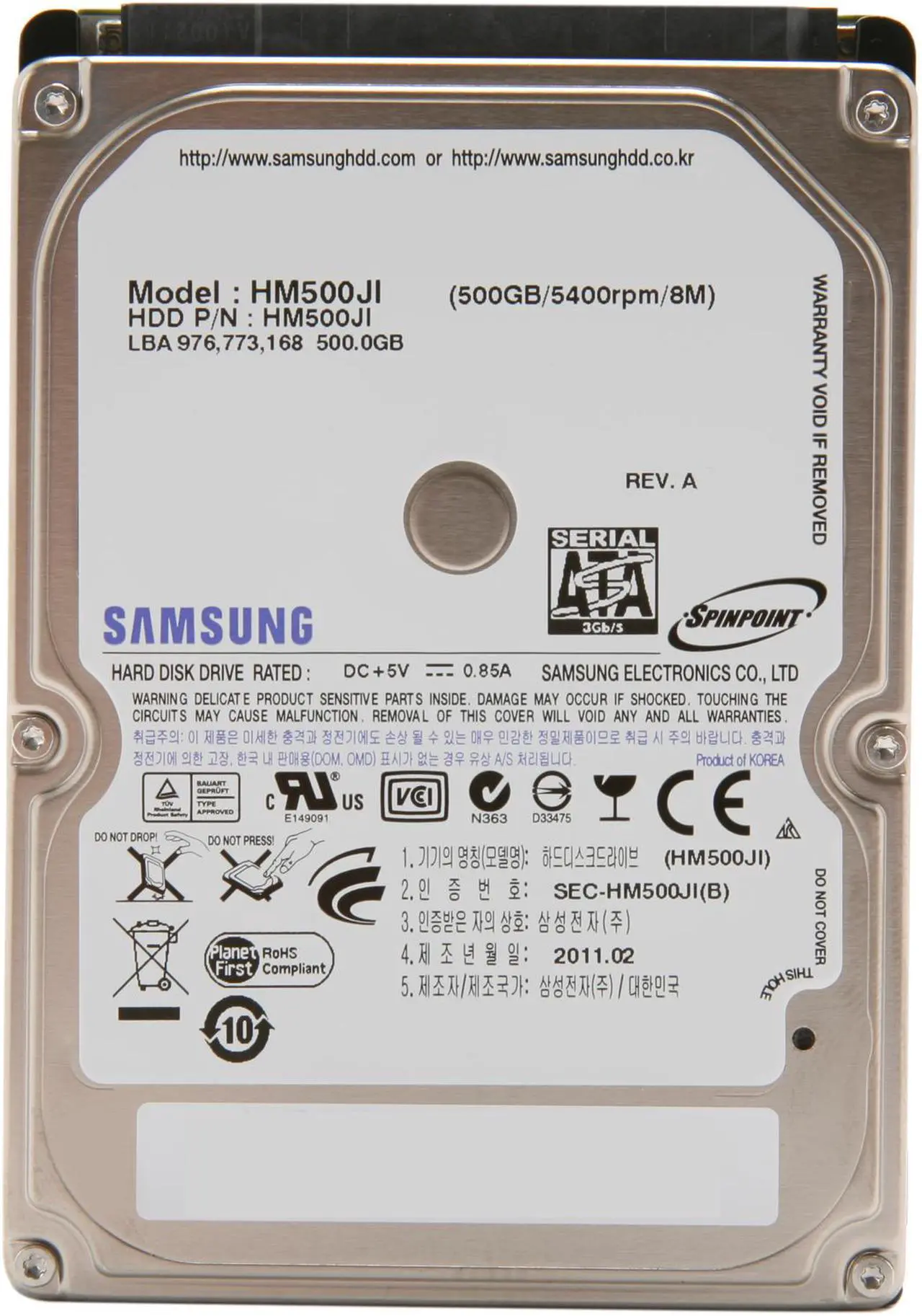 Alt view image 2 of 4 - SAMSUNG Spinpoint M7 HM500JI 500GB 5400 RPM 8MB Cache SATA 3.0Gb/s 2.5" Internal Notebook Hard Drive Bare Drive