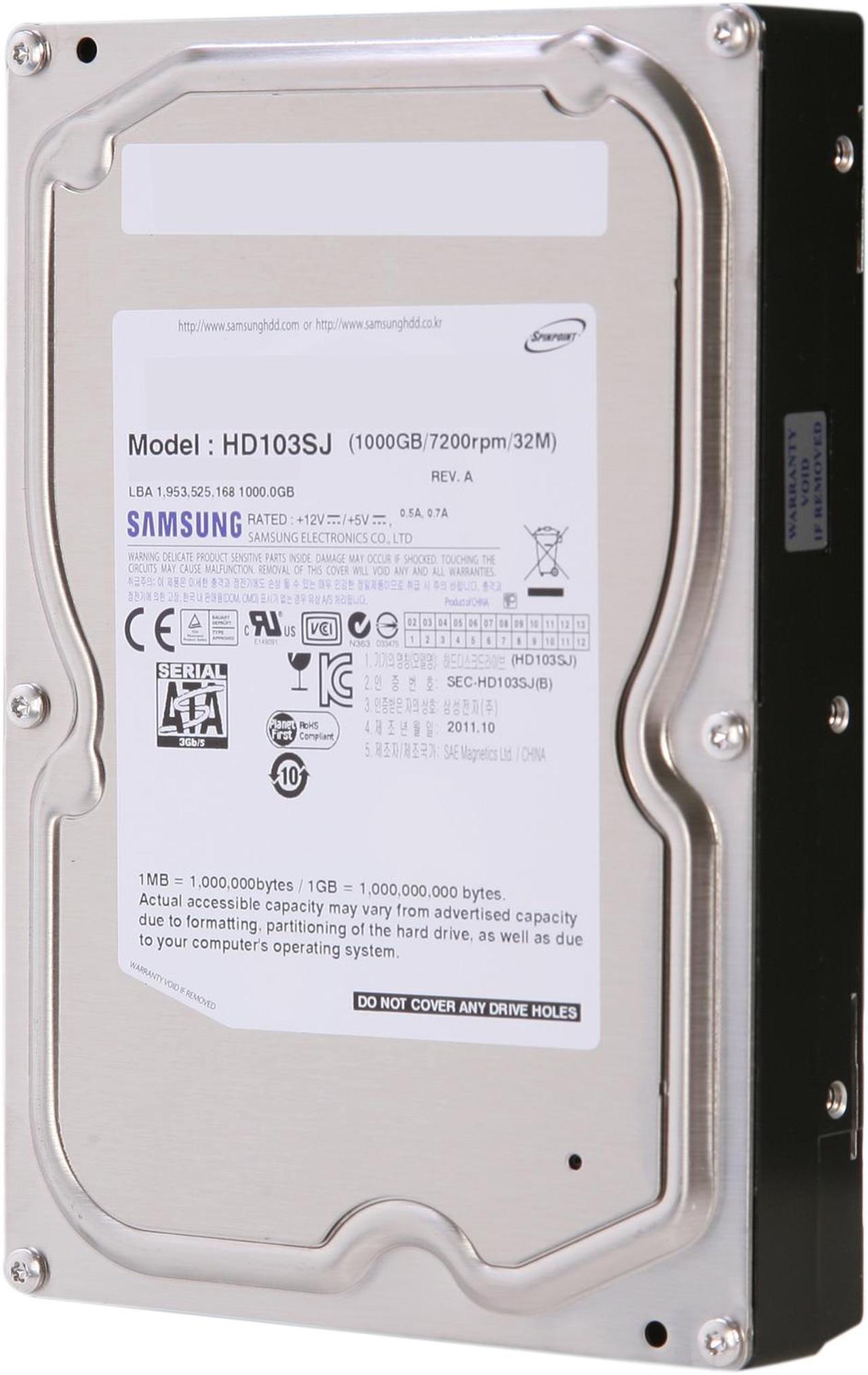 SAMSUNG Spinpoint F3 ST1000DM005/HD103SJ 1TB 7200 RPM 32MB Cache SATA 3.0Gb/s 3.5" Internal Hard Drive Bare Drive