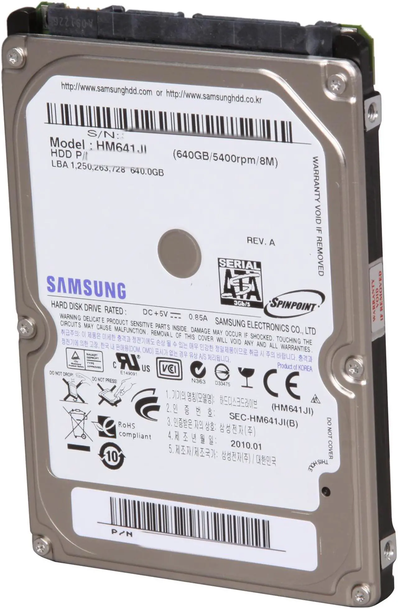 Main image of SAMSUNG Spinpoint M7E HM641JI 640GB 5400 RPM 8MB Cache SATA 3.0Gb/s 2.5" Internal Notebook Hard Drive Bare Drive
