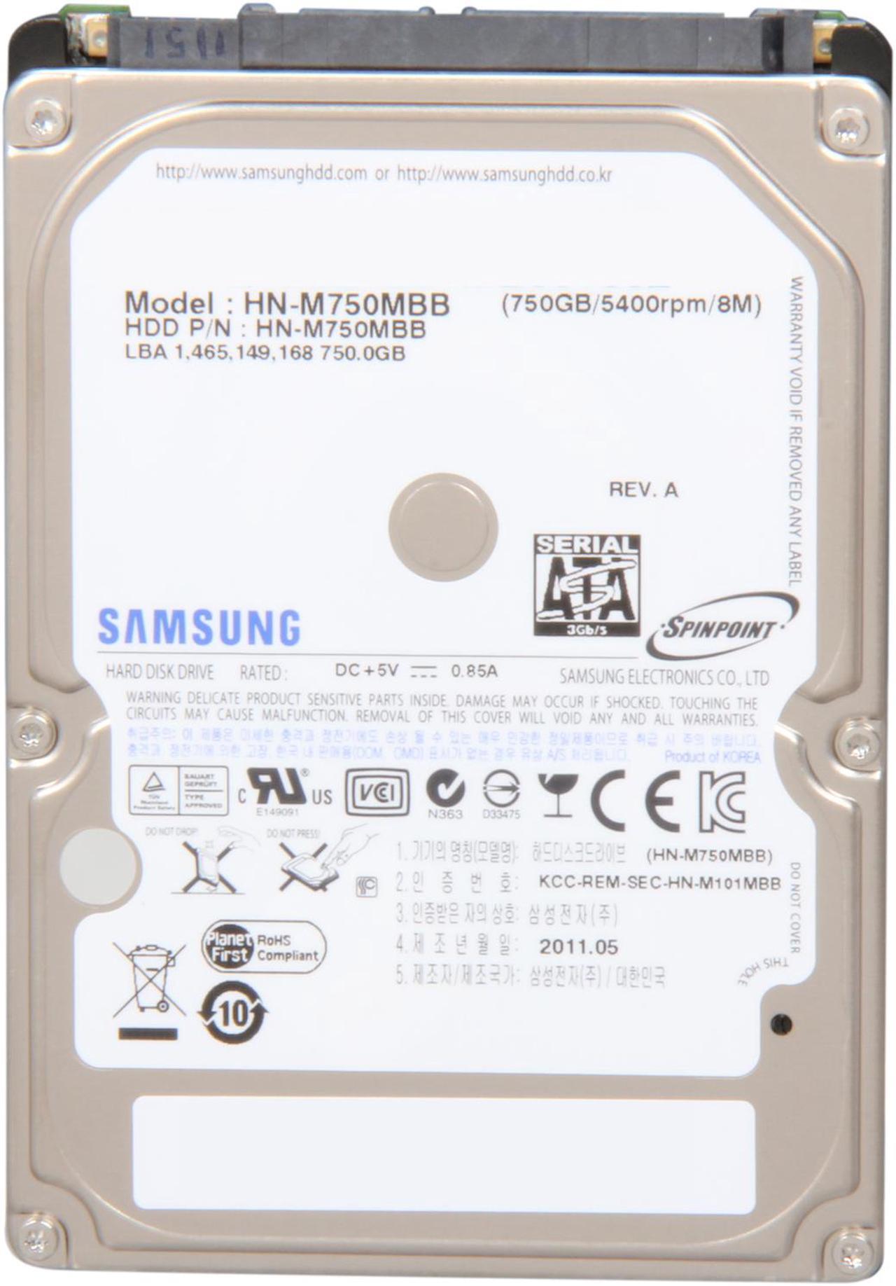 Alt view image 2 of 4 - Seagate Samsung Spinpoint M8 ST750LM022(HN-M750MBB) 750GB 5400 RPM 8MB Cache SATA 3.0Gb/s 2.5" Internal Notebook Hard Drive Bare Drive