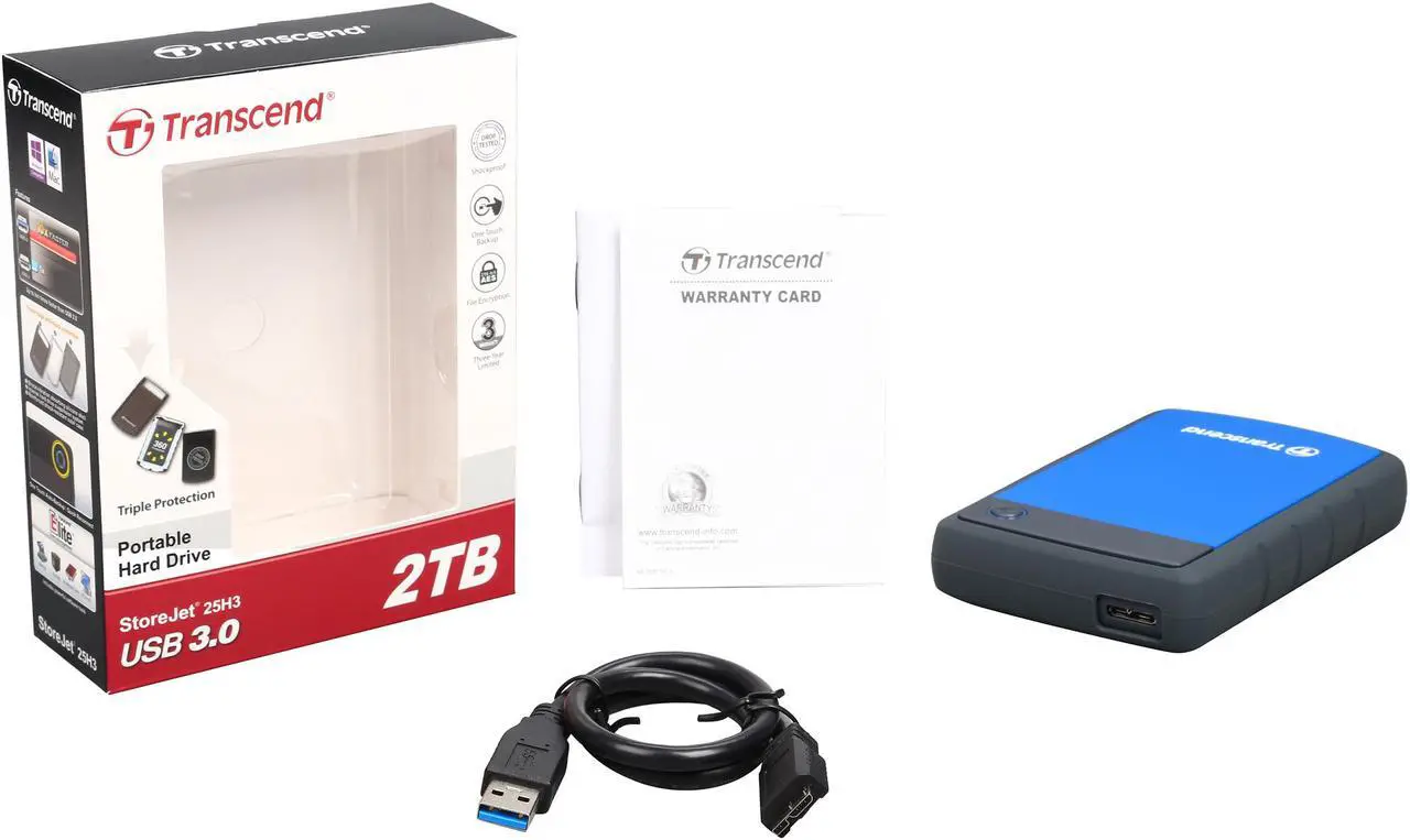 Alt view image 6 of 5 - Transcend 2TB StoreJet 25H3 Military-grade Shock Resistance Portable External Hard Drive USB 3.0 Model TS2TSJ25H3B Blue