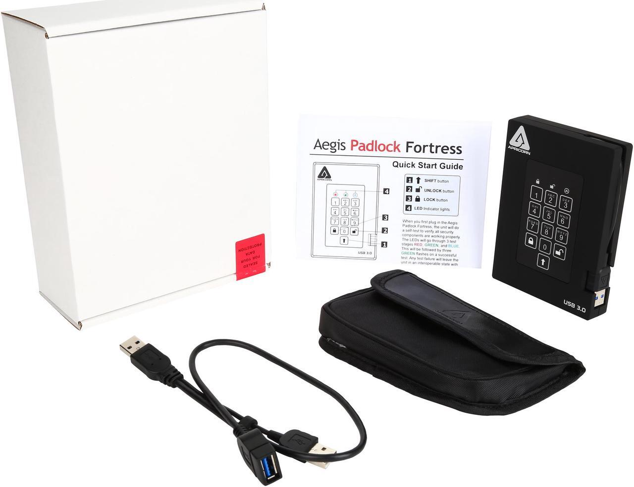 Alt view image 9 of 9 - APRICORN Aegis Padlock Fortress 1TB USB 3.0 Portable FIPS 140-2 Encrypted External Hard Drive With PIN Access A25-3PL256-1000F