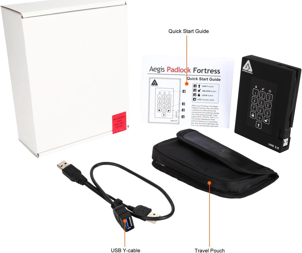 Alt view image 10 of 9 - APRICORN Aegis Padlock Fortress 1TB USB 3.0 Portable FIPS 140-2 Encrypted External Hard Drive With PIN Access A25-3PL256-1000F