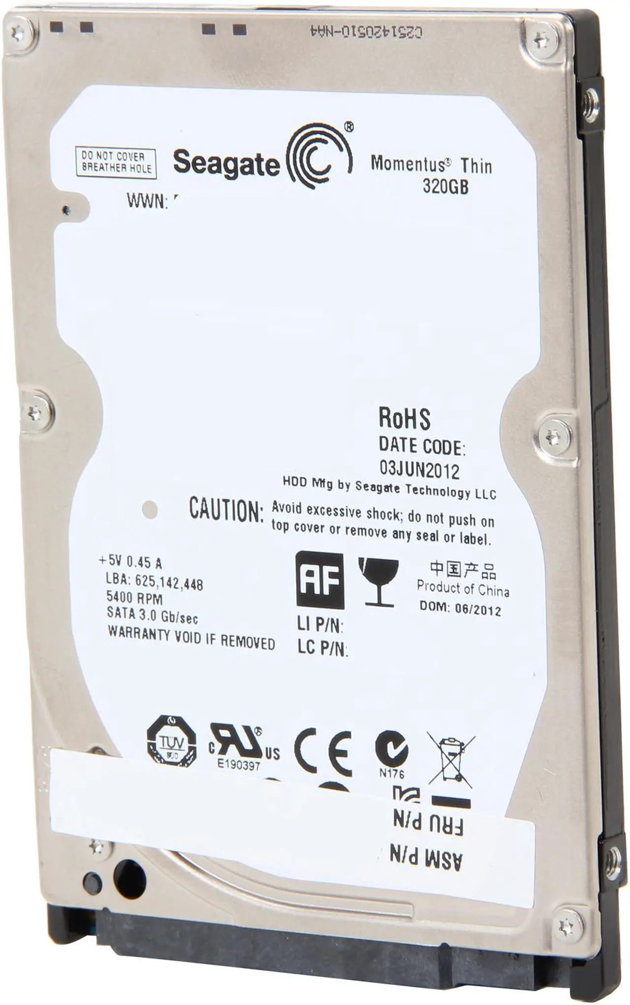 Disque Dur Interne Seagate Momentus Thin 320 Go - Format 2.5" SATA - Pour PC Portable - Occasion Fonctionnel