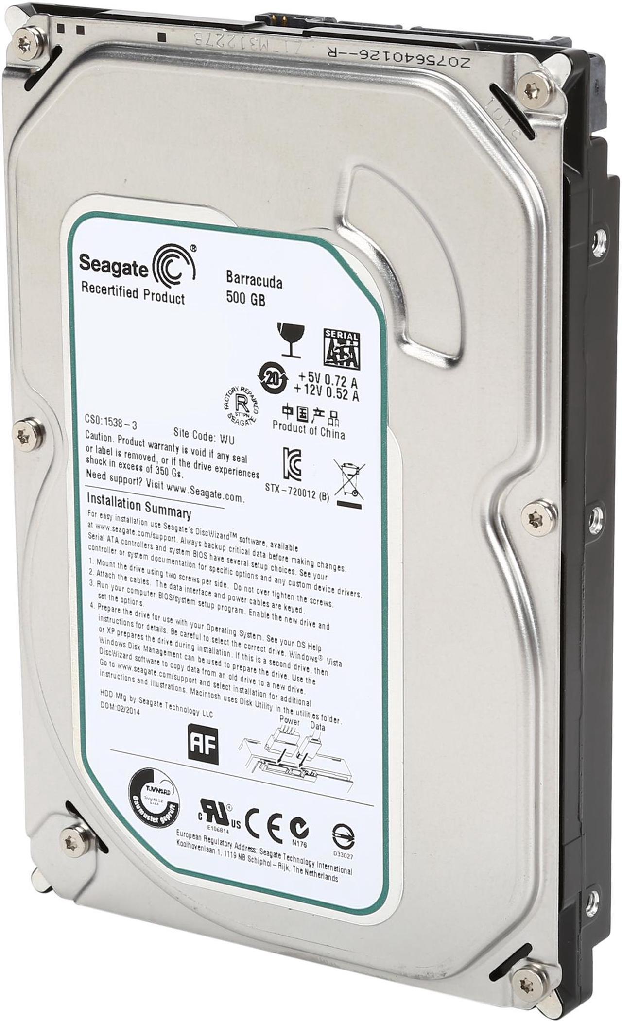 Seagate BarraCuda ST500DM002 500GB 7200 RPM 16MB Cache SATA 6.0Gb/s 3.5" Internal Hard Drive Bare Drive