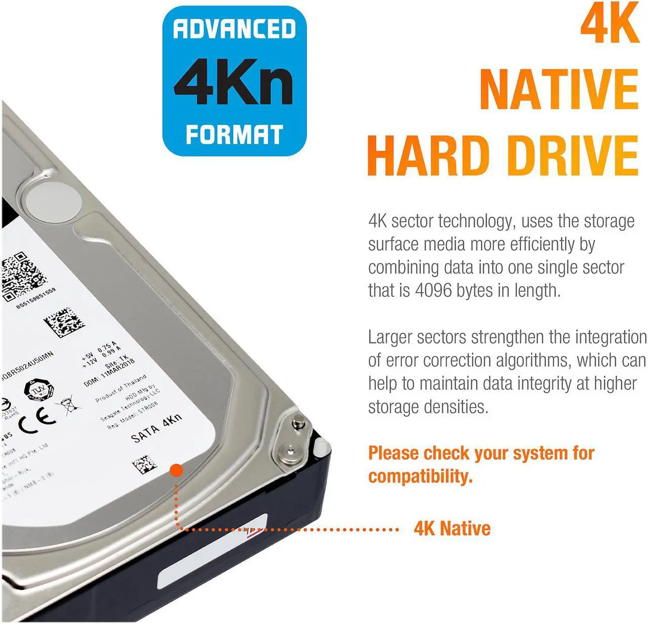 Alt view image 2 of 3 - Seagate Enterprise Capacity 3.5'' HDD 8TB 7200 RPM 4Kn SATA 6Gb/s 256MB Cache Internal Hard Drive ST8000NM0045