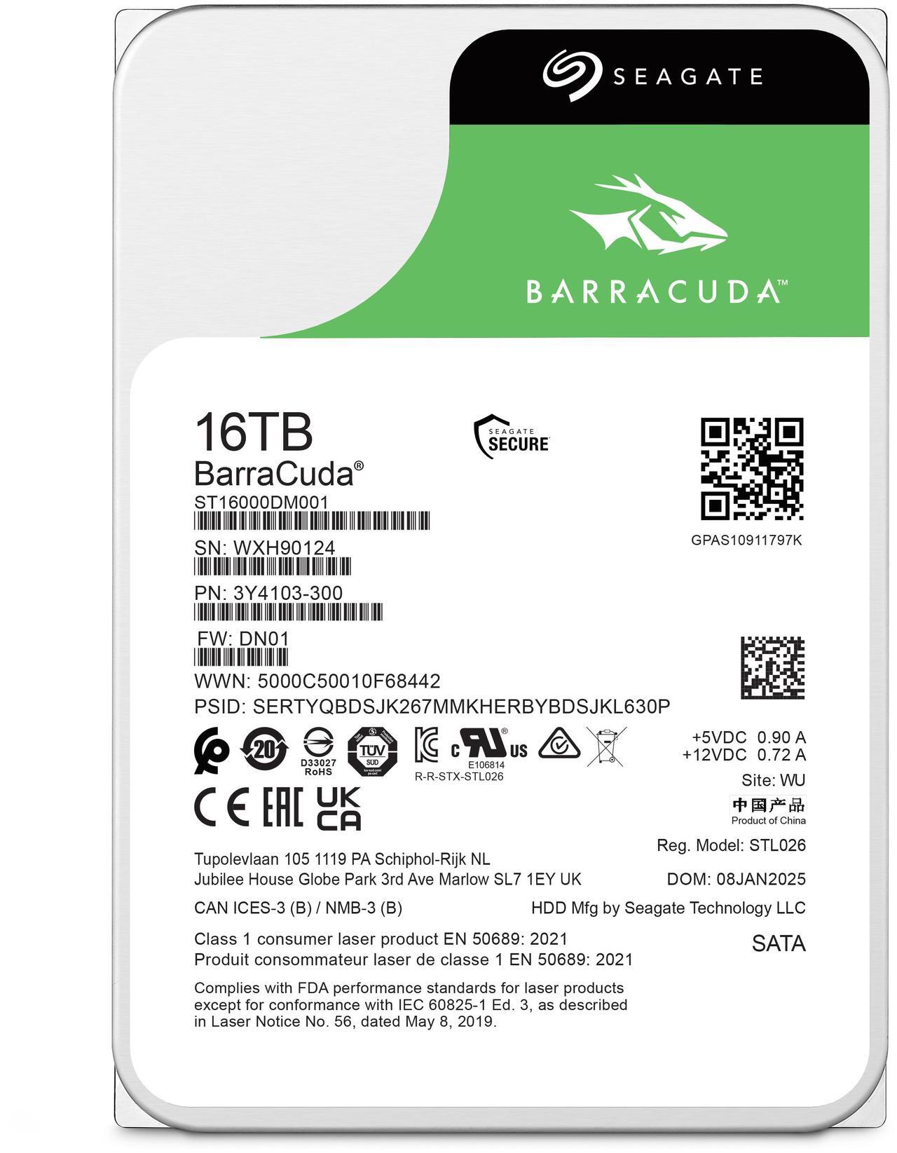 Alt view image 4 of 4 - Seagate BarraCuda ST16000DM001 16TB 7200 RPM 512MB Cache SATA 6.0Gb/s 3.5" Internal Hard Drive Bare Drive