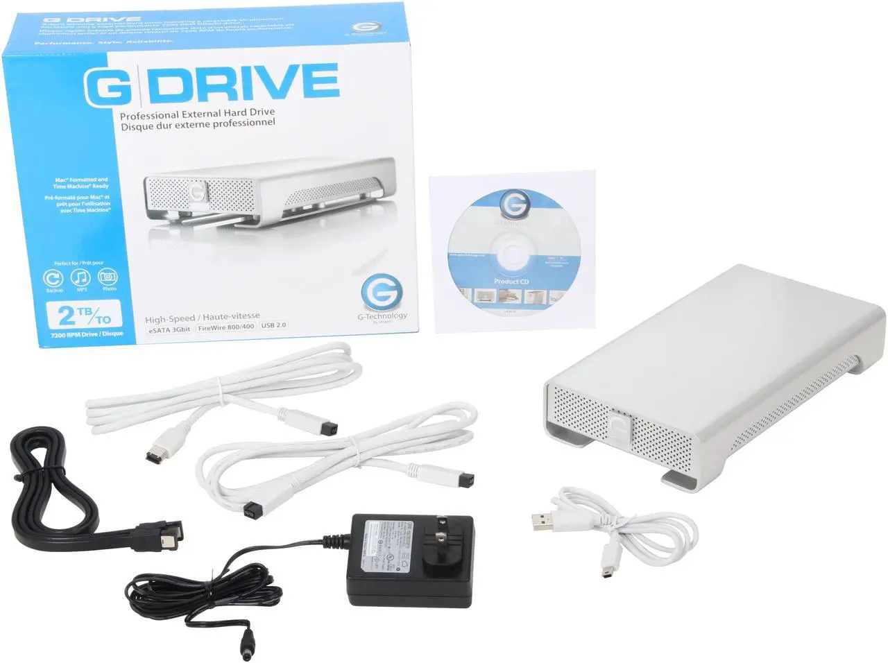 Alt view image 5 of 5 - G-Technology G-Drive(Gen 4) 2TB 7200 RPM Professional High-Performance EXternal Hard Drive eSATA/ USB 2.0/ Firewire800 Silver (0G00203)