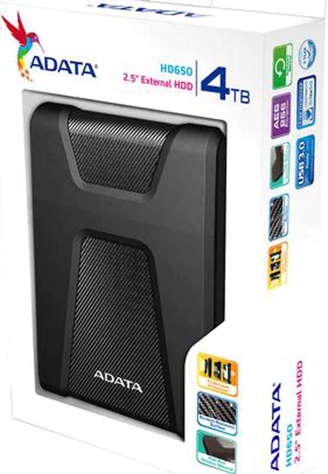 Main image of ADATA 4TB HD650 Portable Hard Drive USB 3.1 Model AHD650-4TU31-CBK Black
