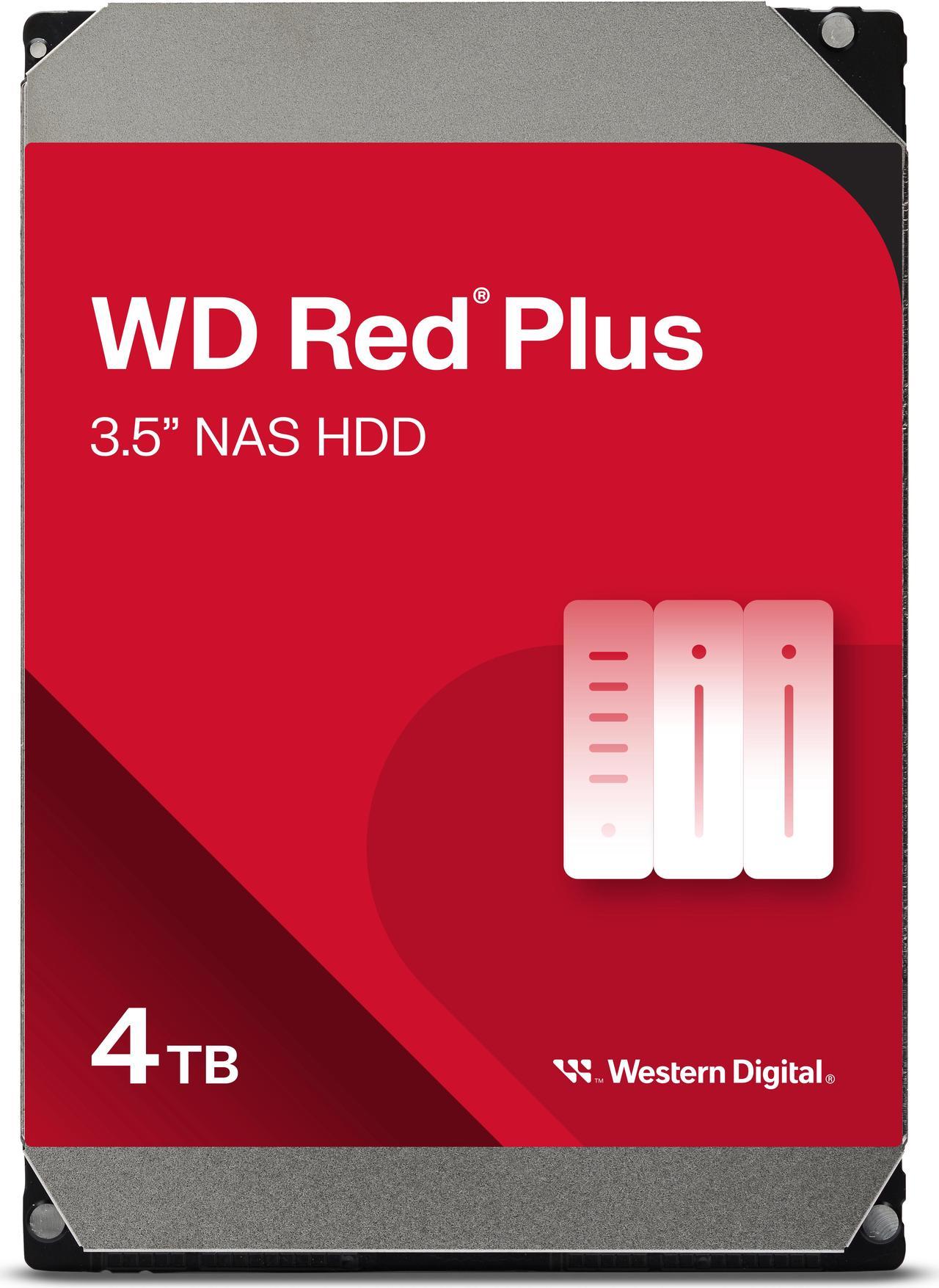 WD Red Plus 4TB NAS Hard Disk Drive - 5400 RPM Class SATA 6Gb/s, CMR, 256MB Cache, 3.5 Inch - WD40EFPX