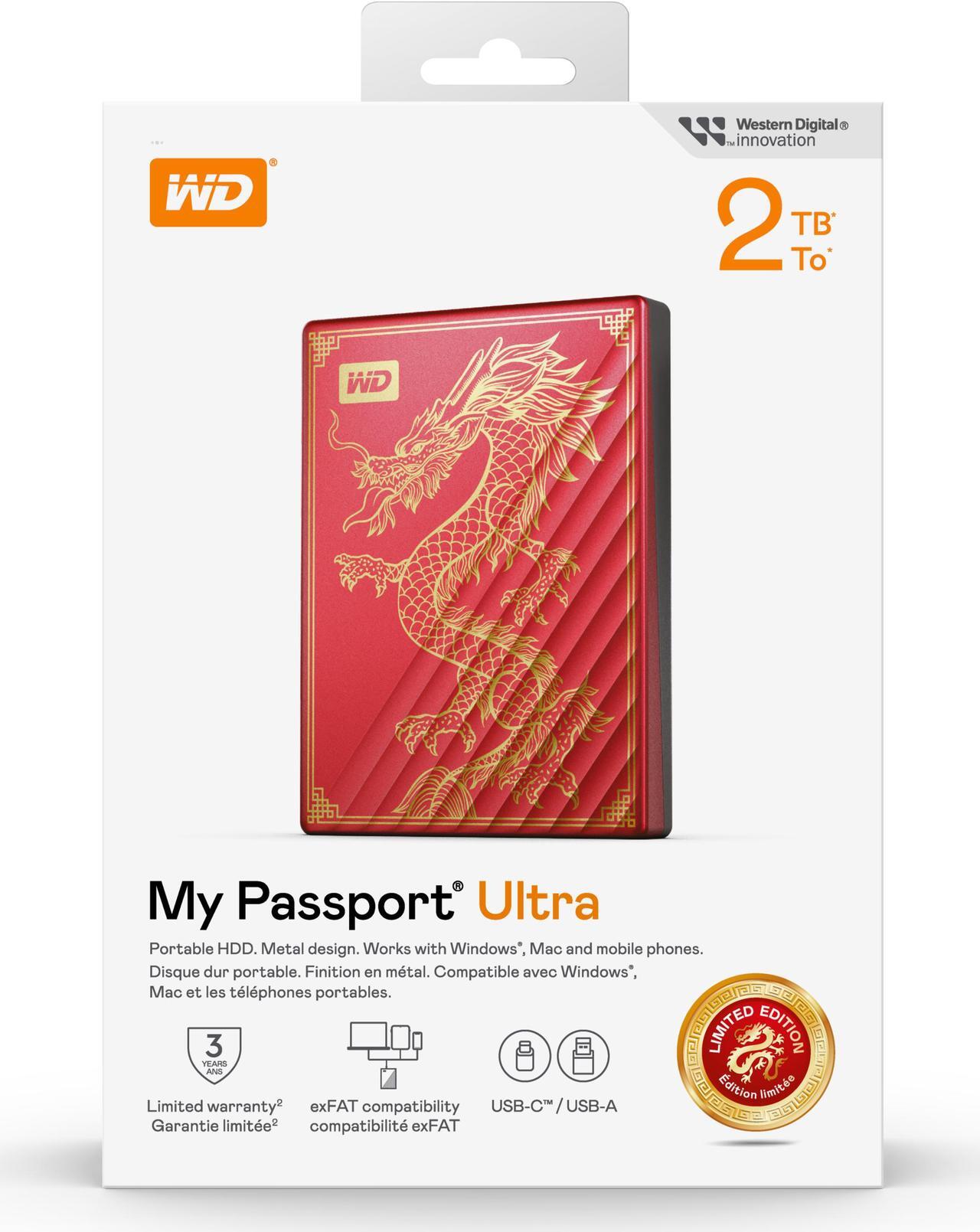 Alt view image 4 of 6 - Western Digital 2TB My Passport Hard Drives - Portable External USB-C™ USB 3.2 Gen 1/USB 3.0 USB 2.0 Model WDBRHB0020BRD-WESN Dark Red