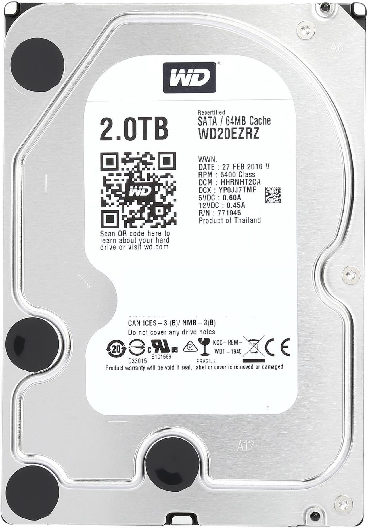 Alt view image 3 of 4 - WD 2TB Desktop Hard Disk Drive - 5400 RPM SATA 6 Gb/s 64MB Cache 3.5 Inch - WD20EZRZ