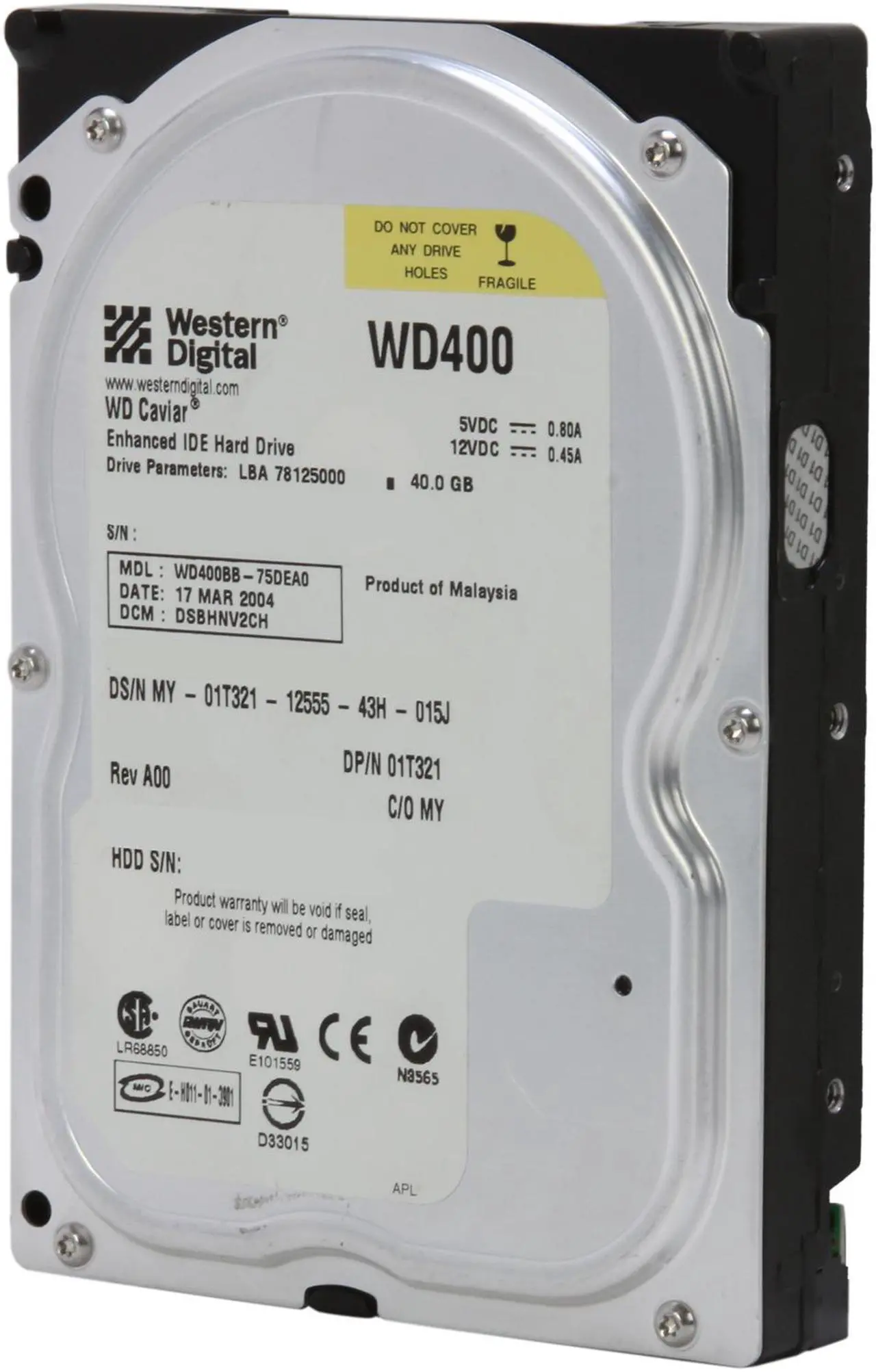 Main image of WD Caviar WD400BB-75FJA1 40GB 7200 RPM 2MB Cache IDE Ultra ATA100 / ATA-6 3.5" Internal Hard Drive Bare Drive