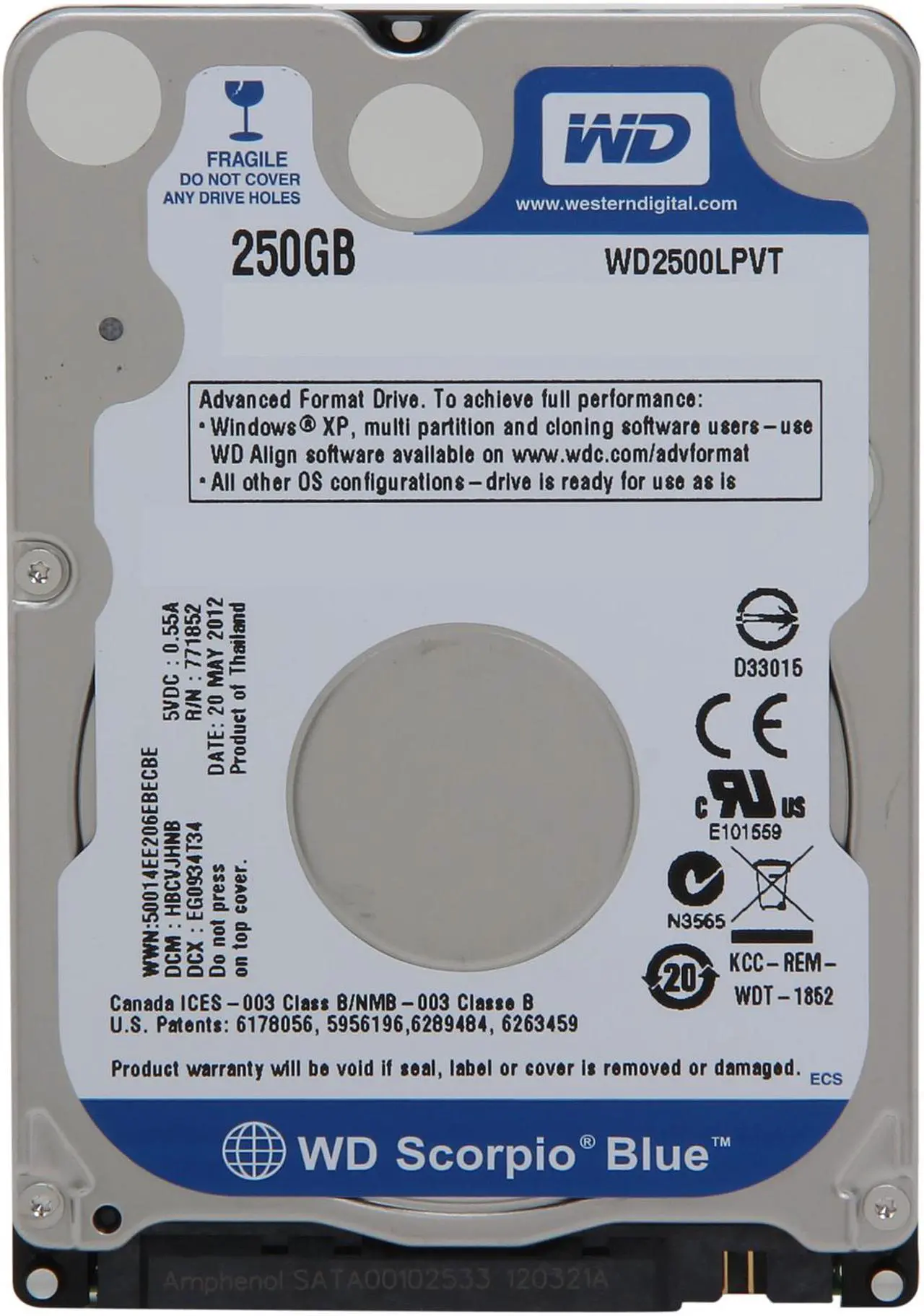 Alt view image 3 of 5 - WD Blue 250GB Mobile Hard Disk Drive - 5400 RPM SATA 3 Gb/s 2.5 Inch - WD2500LPVT