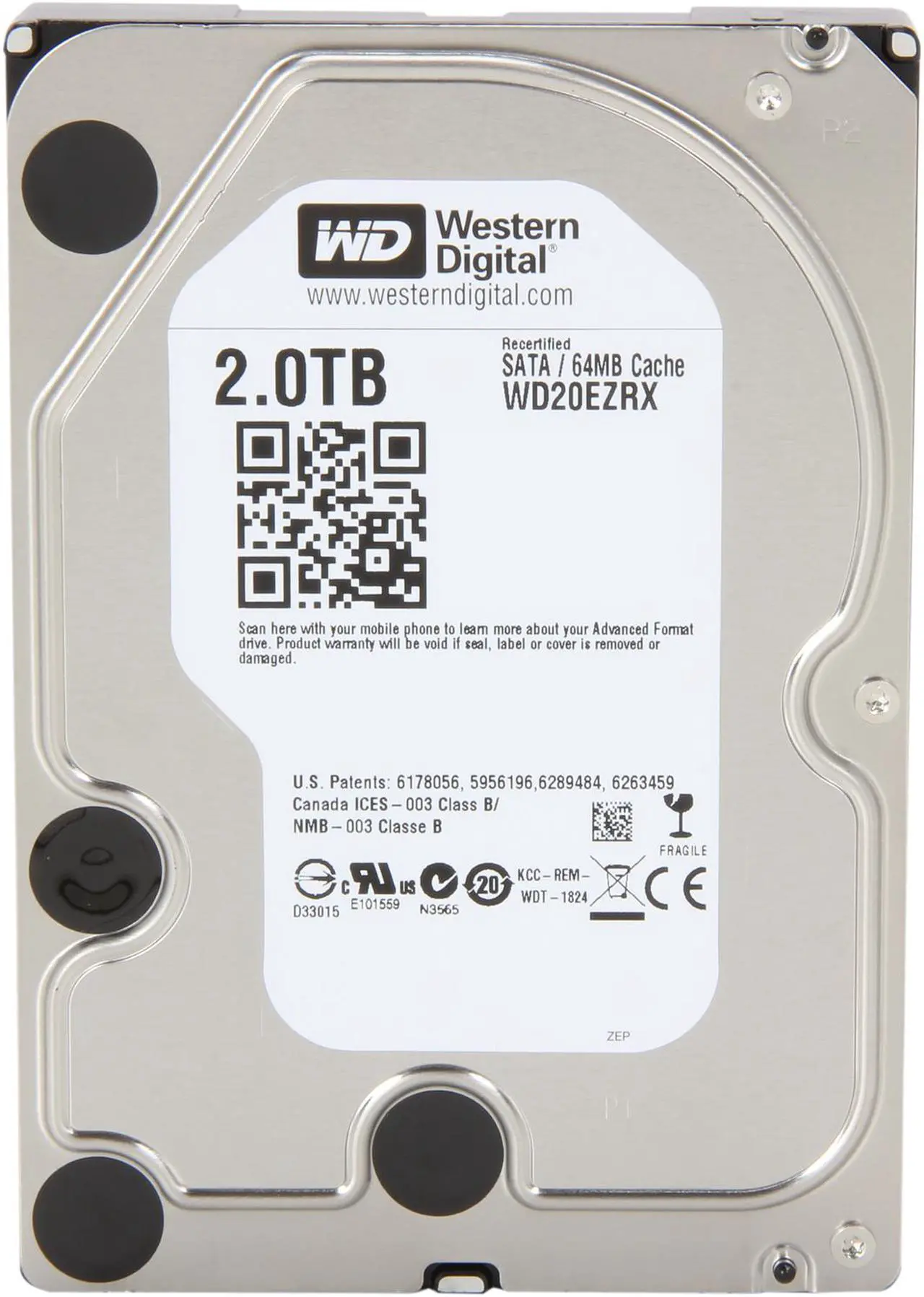 Alt view image 2 of 4 - WD WD Green WD20EZRX 2TB IntelliPower 64MB Cache SATA 6.0Gb/s 3.5" Internal Hard Drive -Manufacture Recertified Bare Drive