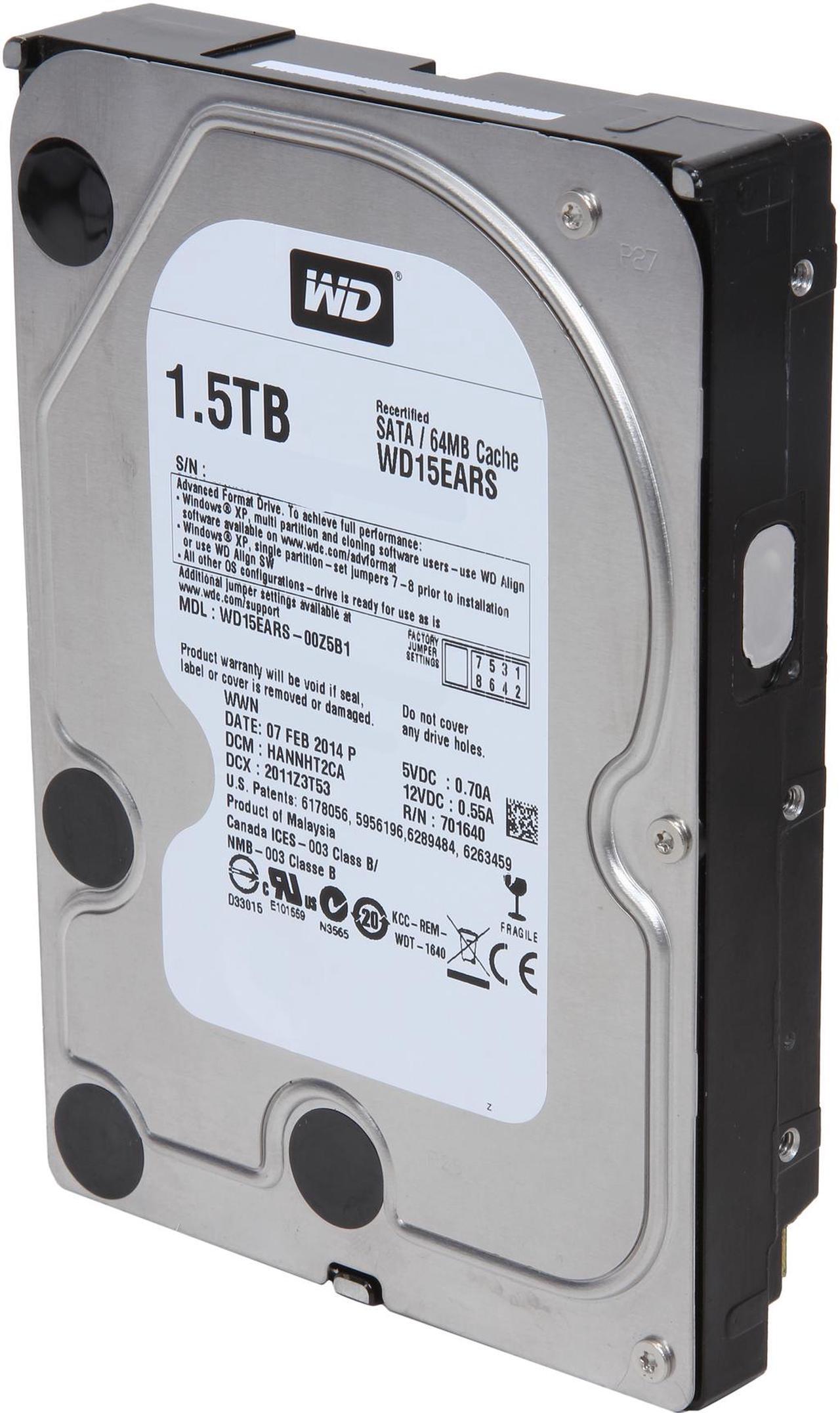 Main image of Western Digital WD Green WD15EARS 1.5TB 64MB Cache SATA 3.0Gb/s 3.5" Internal Hard Drive Bare Drive