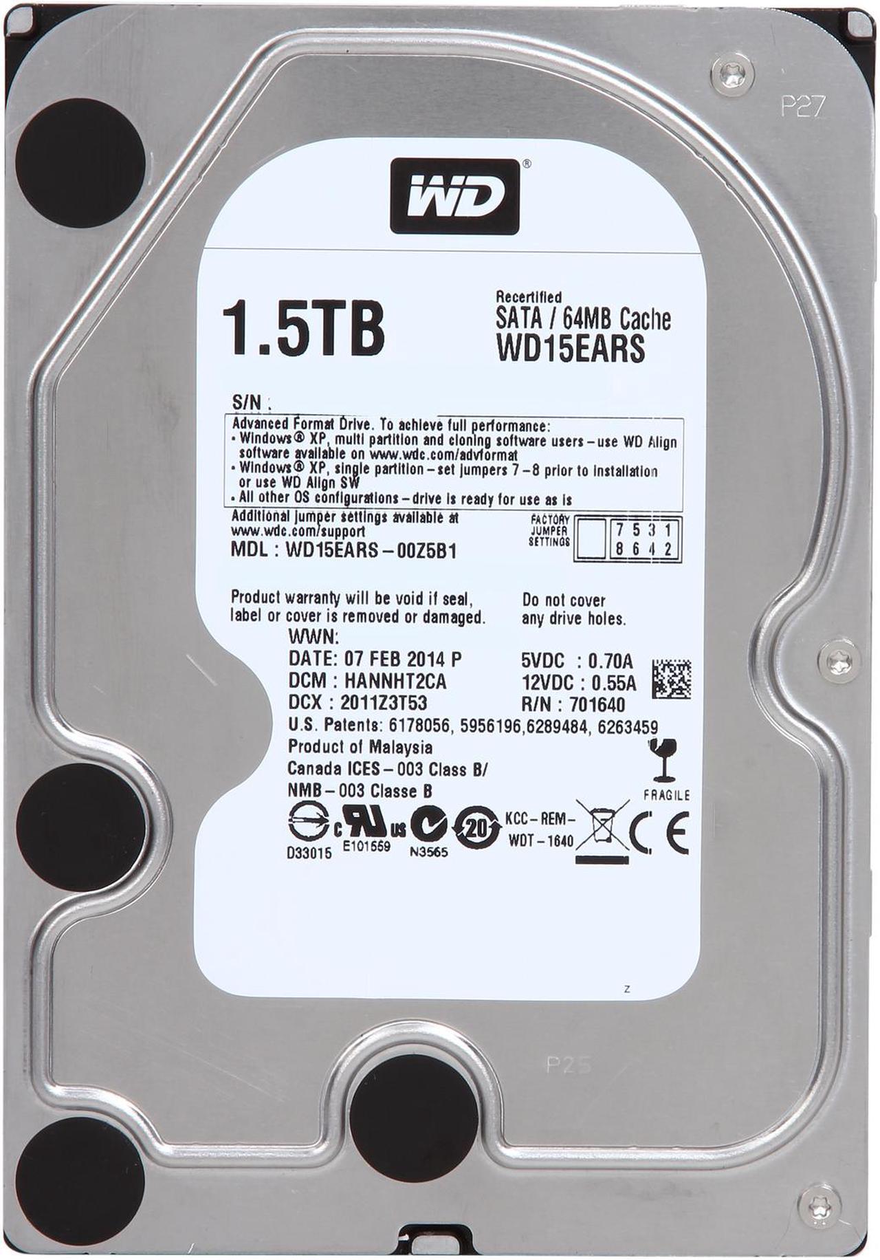 Alt view image 2 of 5 - Western Digital WD Green WD15EARS 1.5TB 64MB Cache SATA 3.0Gb/s 3.5" Internal Hard Drive Bare Drive